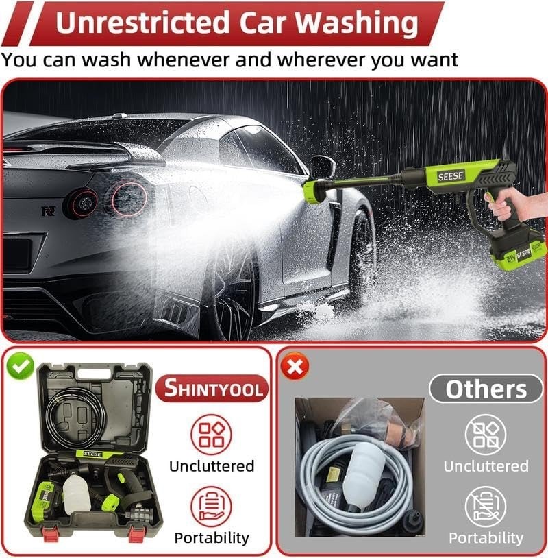 Cordless Pressure Washer Gun 126 PSI Portable Electric 6-in-1 Nozzle for Vehicle