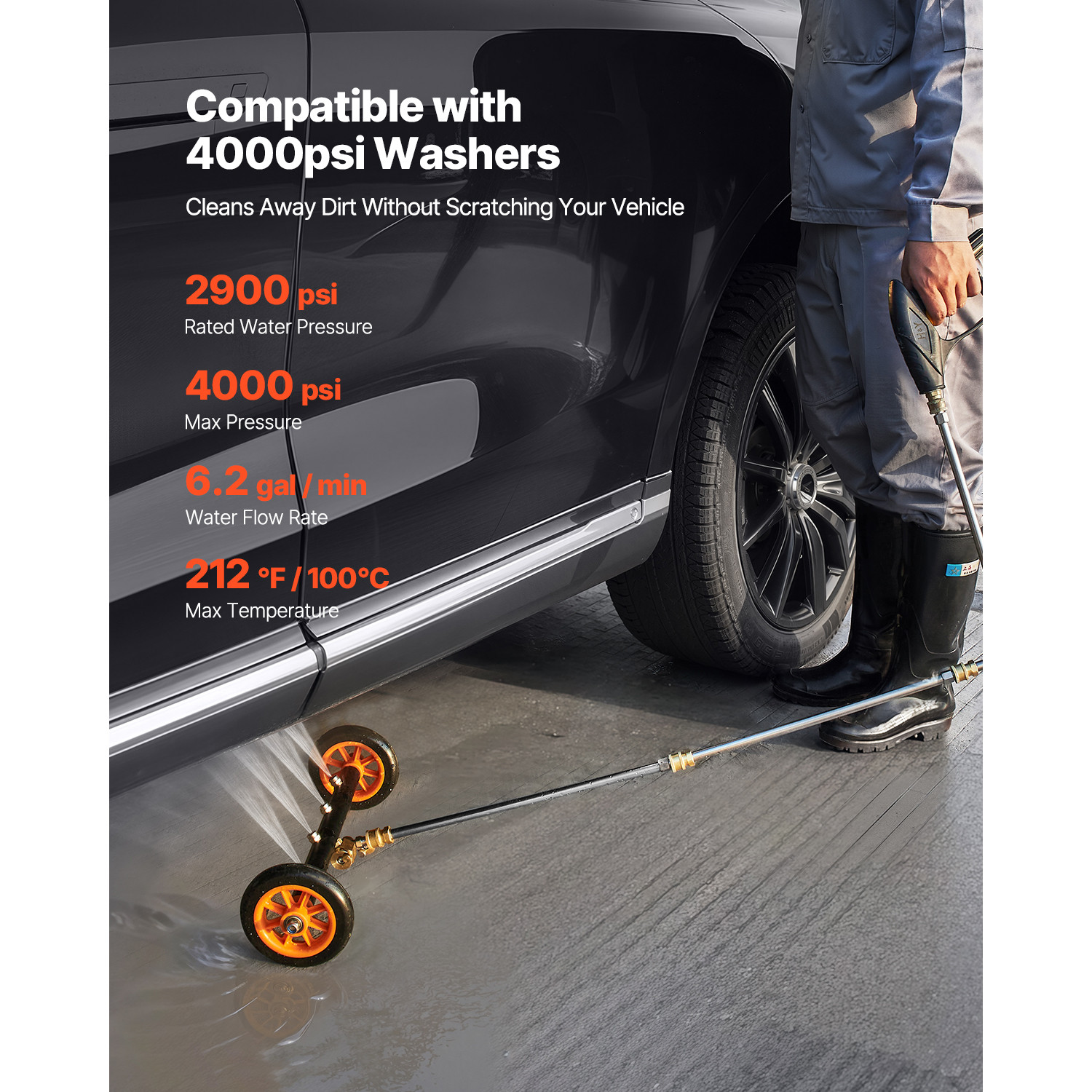 16″ Pressure Washer Undercarriage Cleaner with 2 Wheels 2 Extended Wands