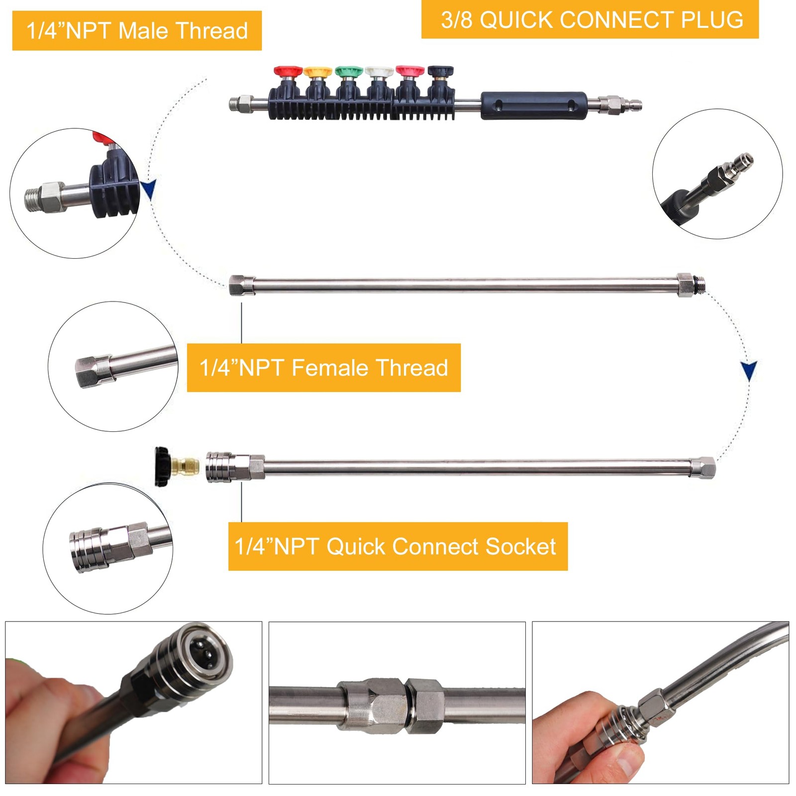 Xiny Tool Pressure Washer Extension Wand, 10 Pack Power Washer Lance with 6 A…