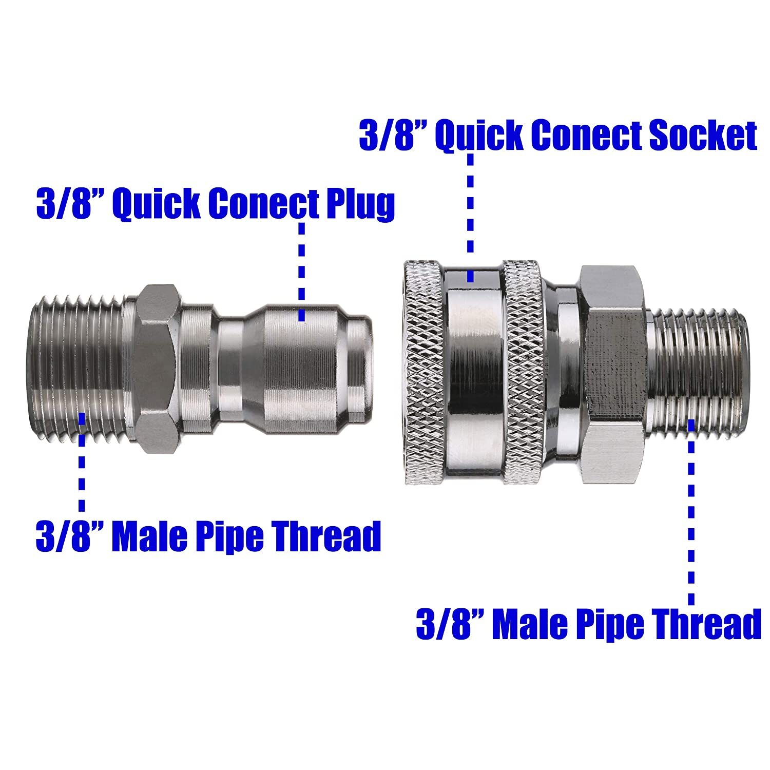 3/8’’ Male Thread Fitting Pressure Washer Adapter Set Quick Connect Kit 5000 PSI
