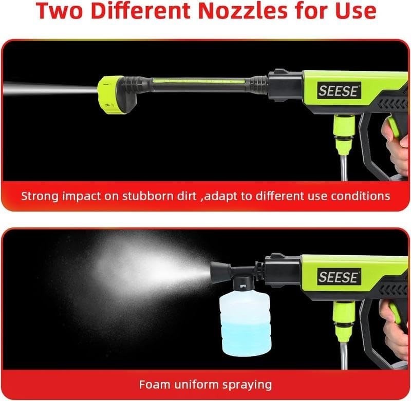 Cordless Pressure Washer Gun 126 PSI Portable Electric 6-in-1 Nozzle for Vehicle