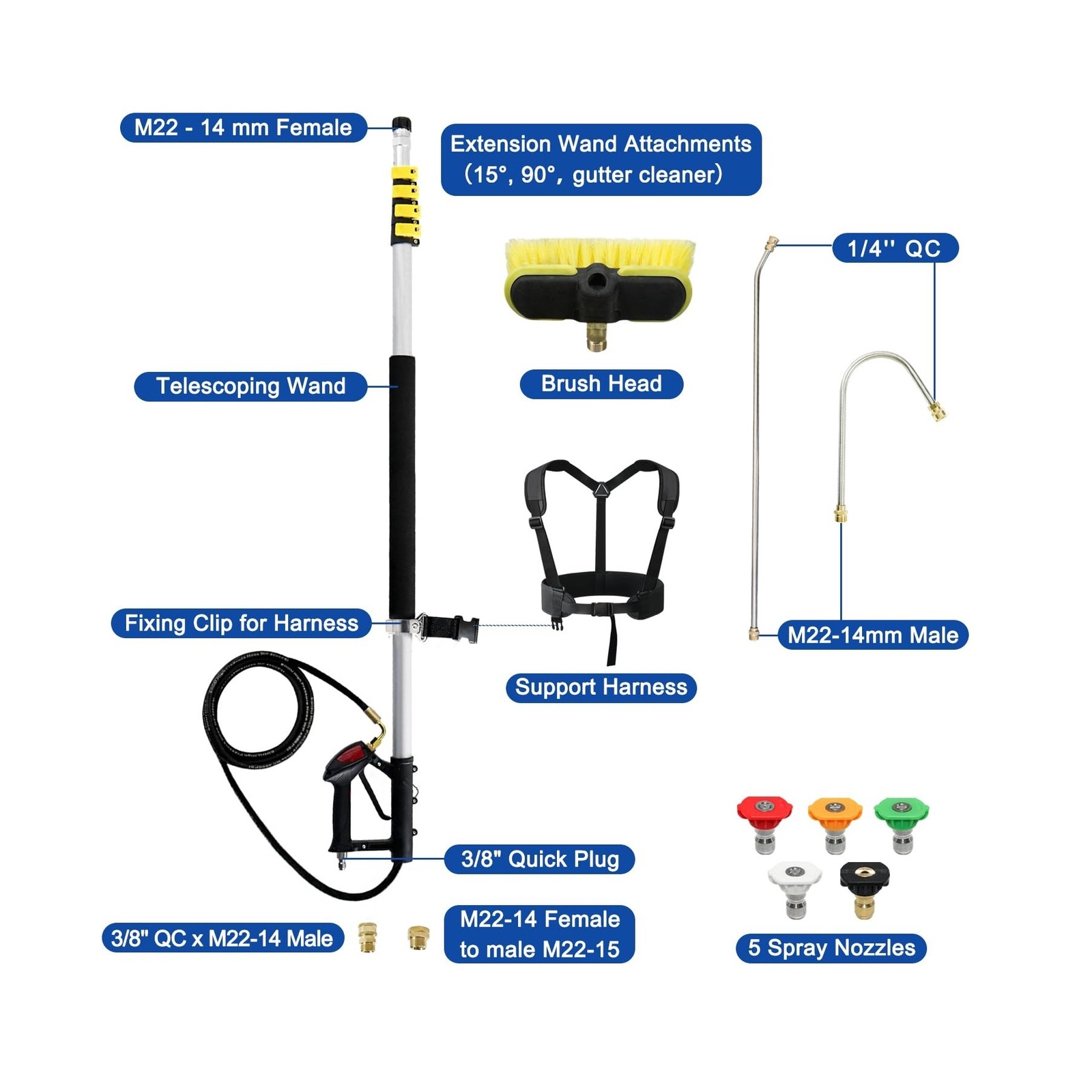 RAYNEL 24FT Telescoping Pressure Washer Extension Wand with Brush Head,Power …