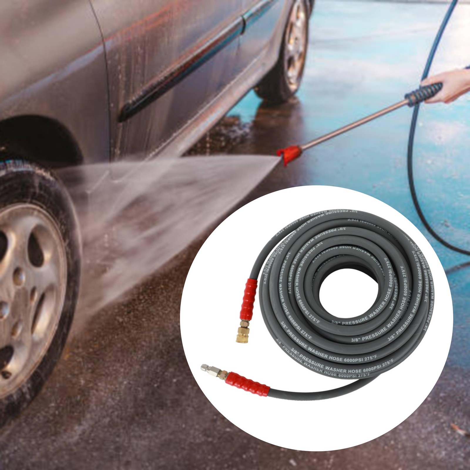 100 ft 3/8″ Non-Marking 6000 psi Pressure Washer Hose HOT WATER