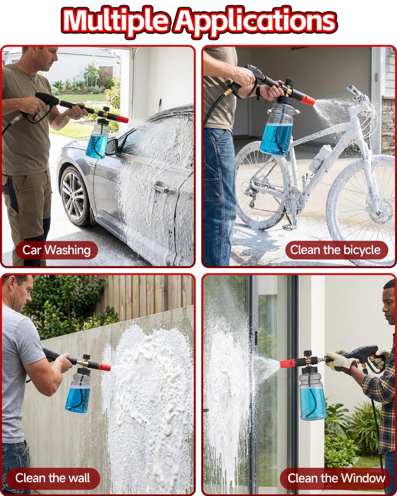 Foam Cannon for Pressure Washer – Adjustable Soap Sprayer, 1/4″ Quick Connect, 1