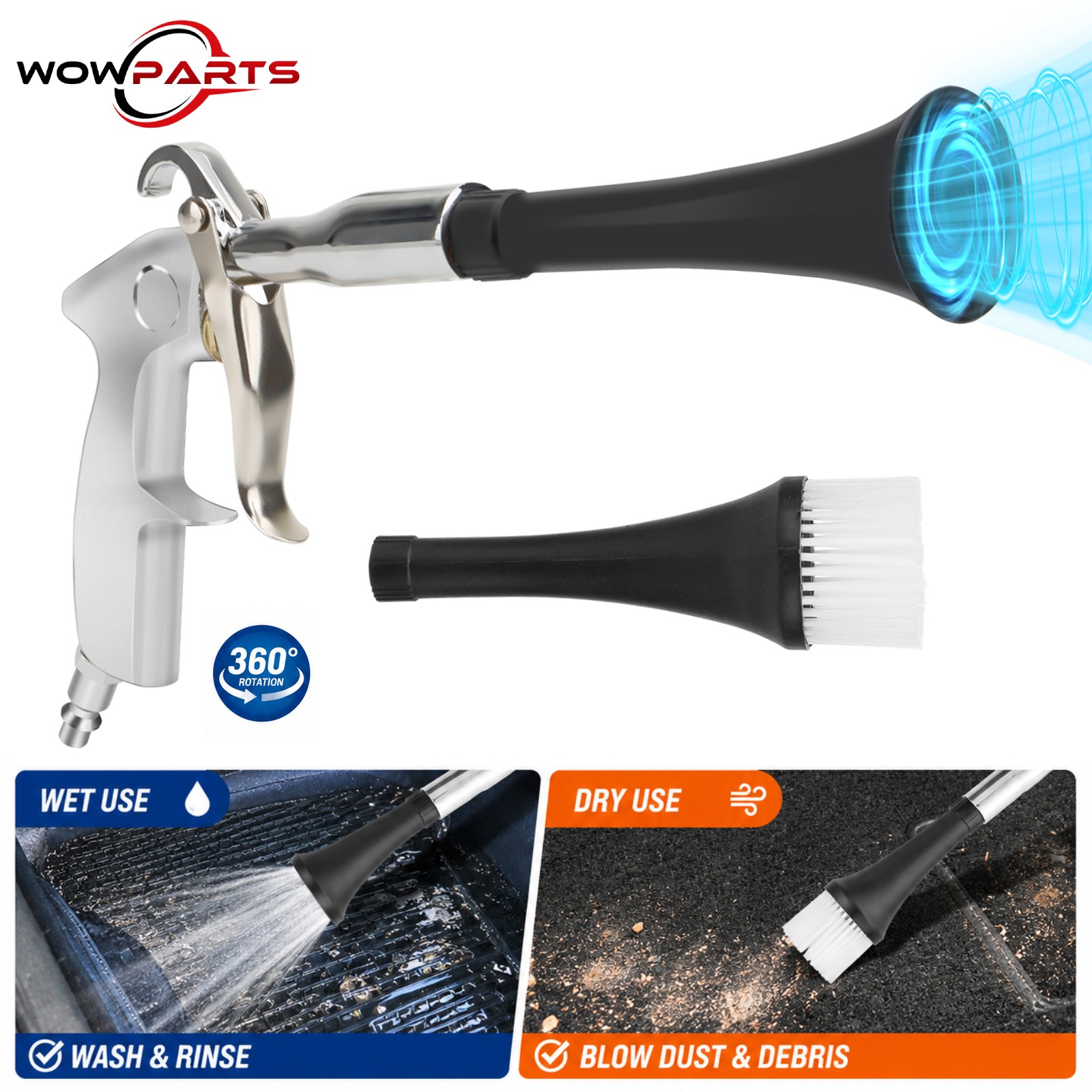 1/4″ Car Air Cleaning Gun High Pressure Blow Dust Detailing Tool w/ Brush Nozzle