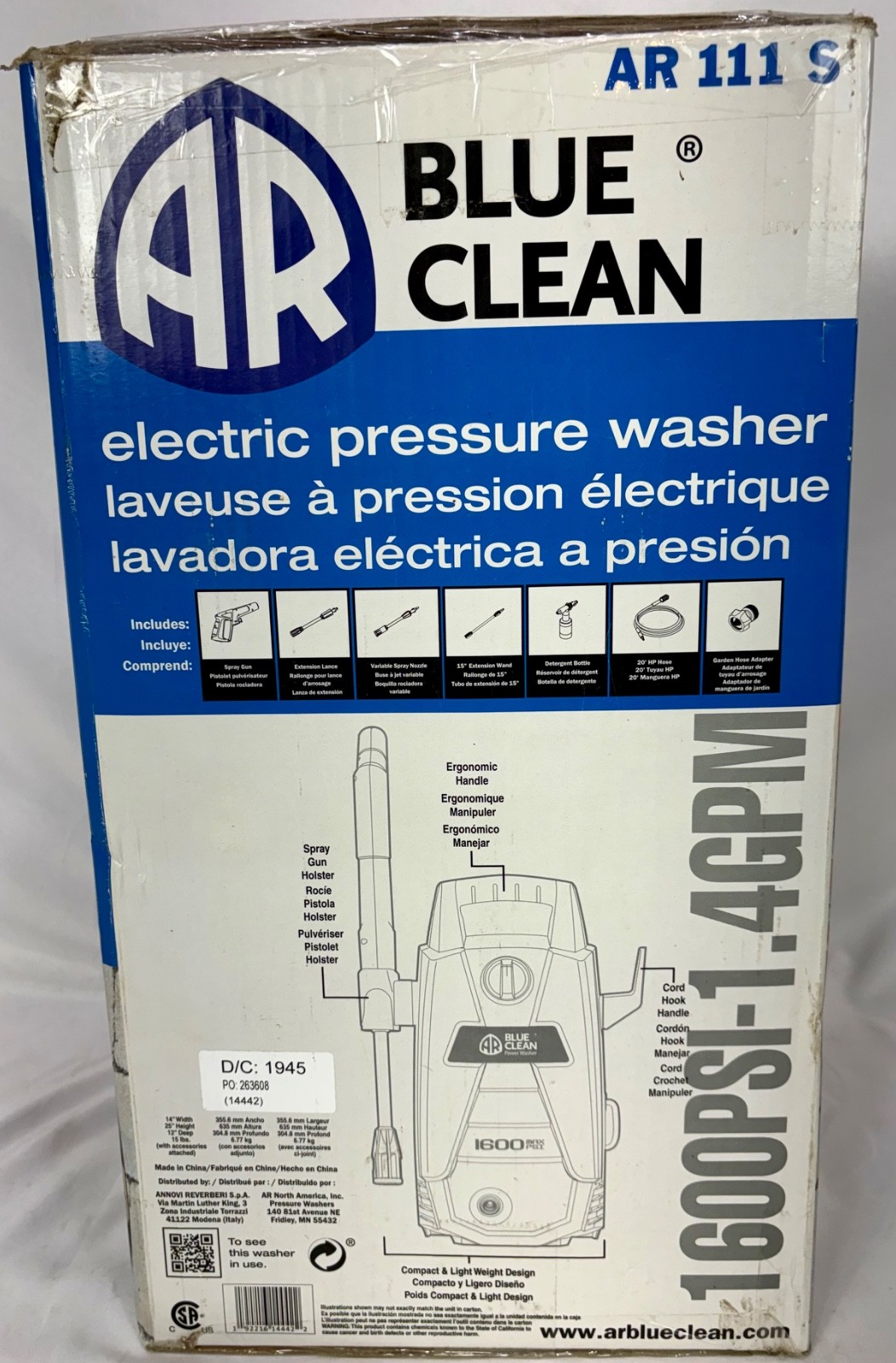 BRAND NEW Blue Clean AR 111 S 1600PSI-1.4GPM Electric Pressure Washer