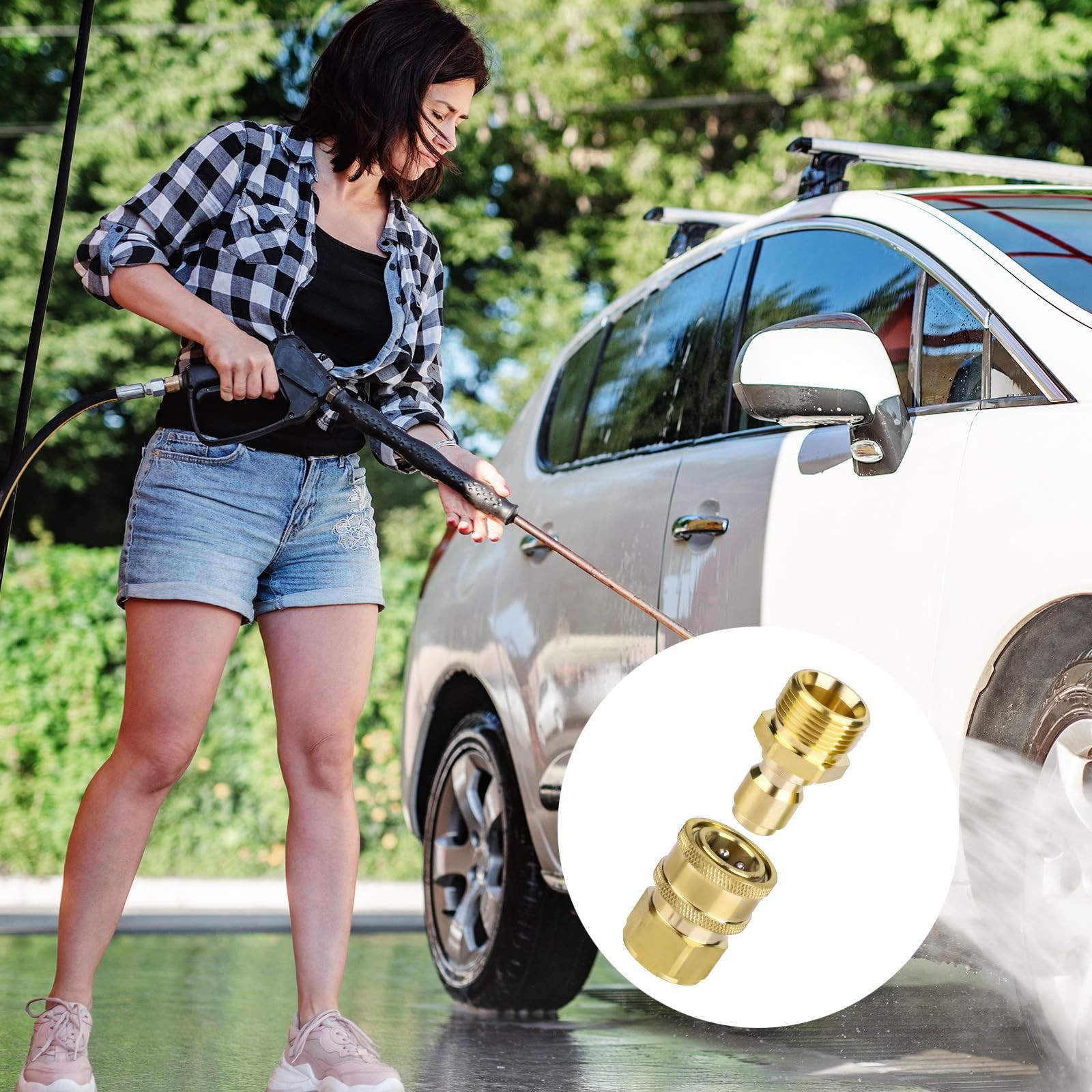 2 PCS M22 14mm To 3/8 Inch Pressure Washer Adapter Set Brass 5000 PSI Kit