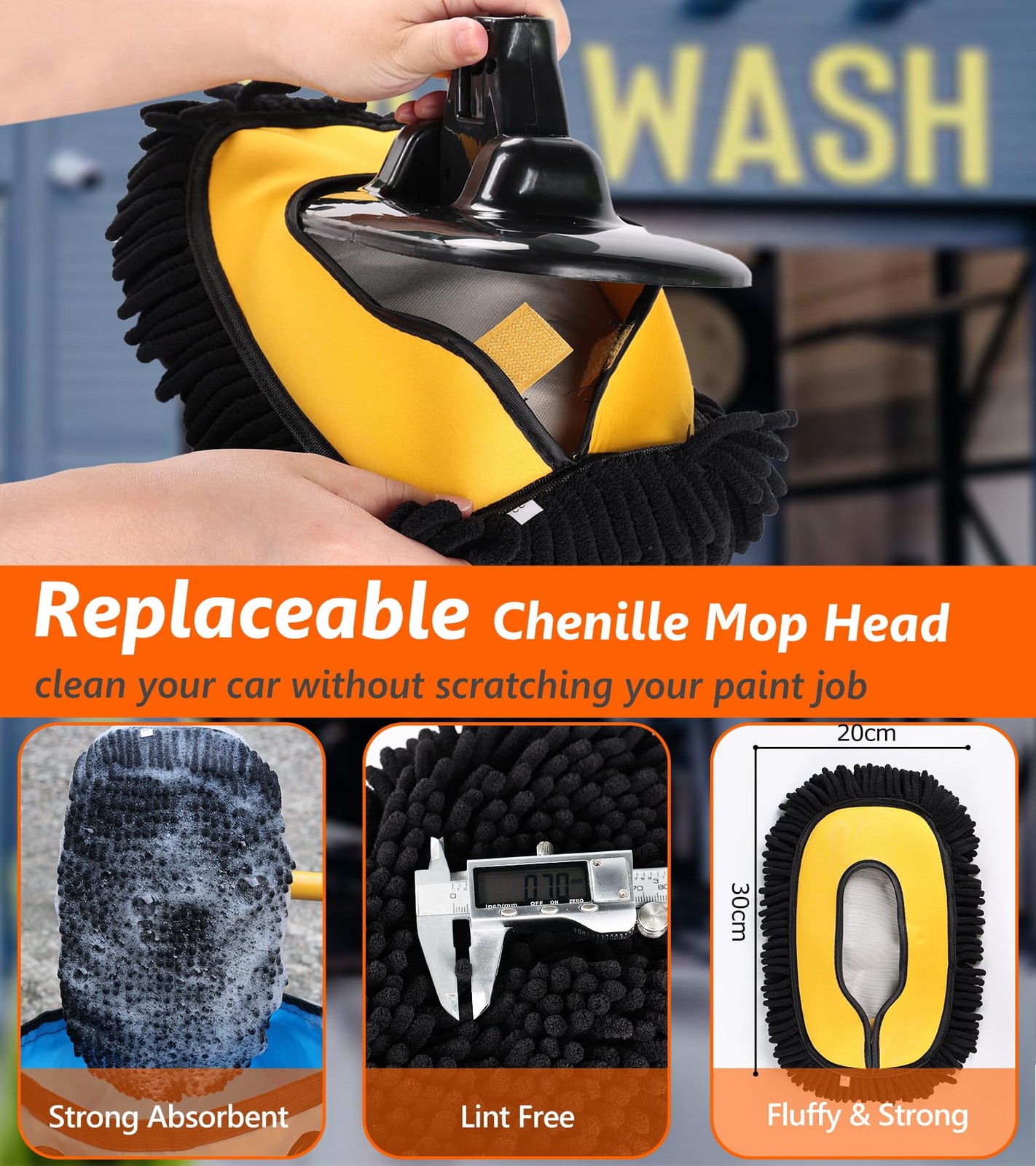 EVERRUSH 56.7″ Car Wash Brush Mop Kit Microfiber 56.7 inches, Yellow & Black