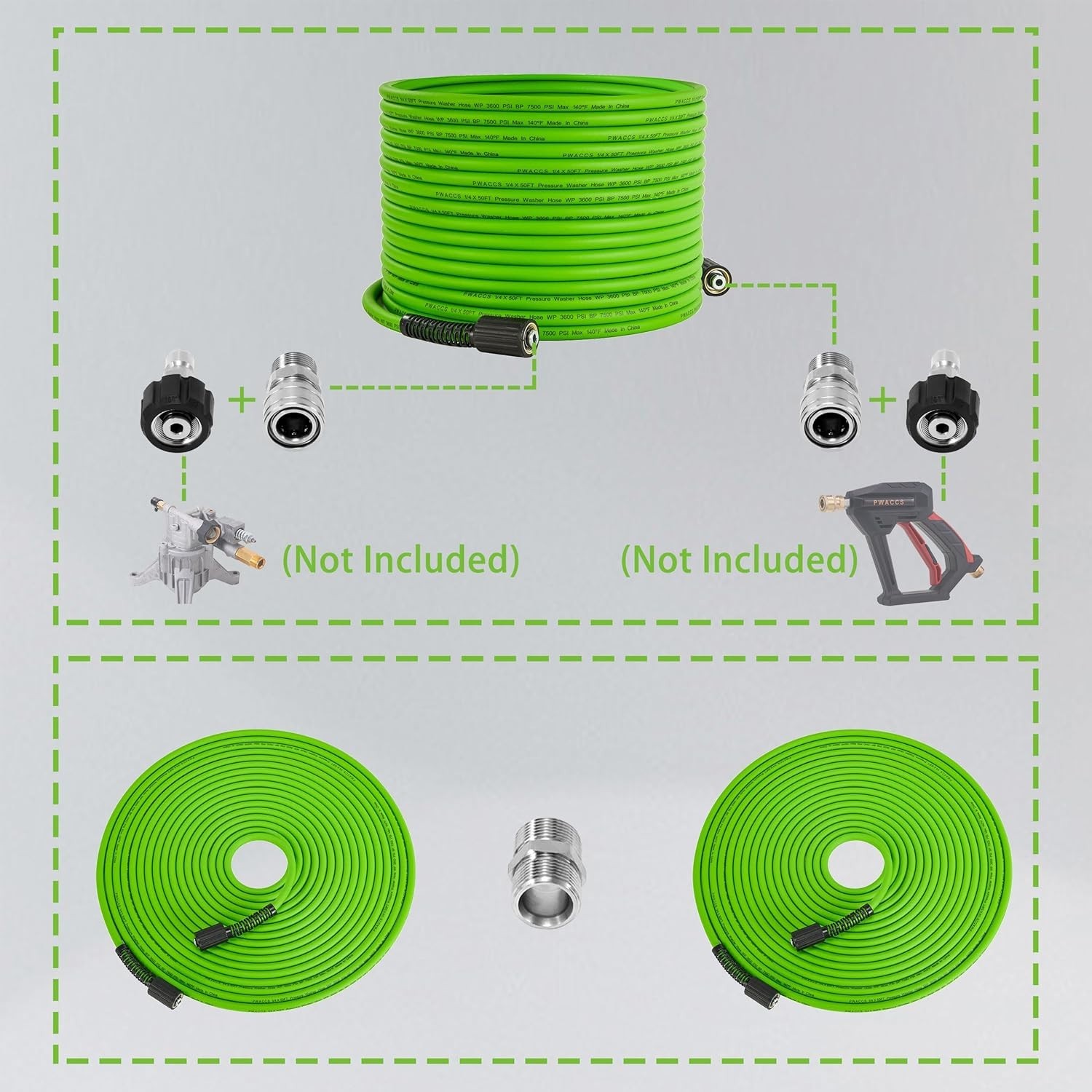Durable 50ft Power Washer Extension Hose, Kink Resistant, M22 Fittings