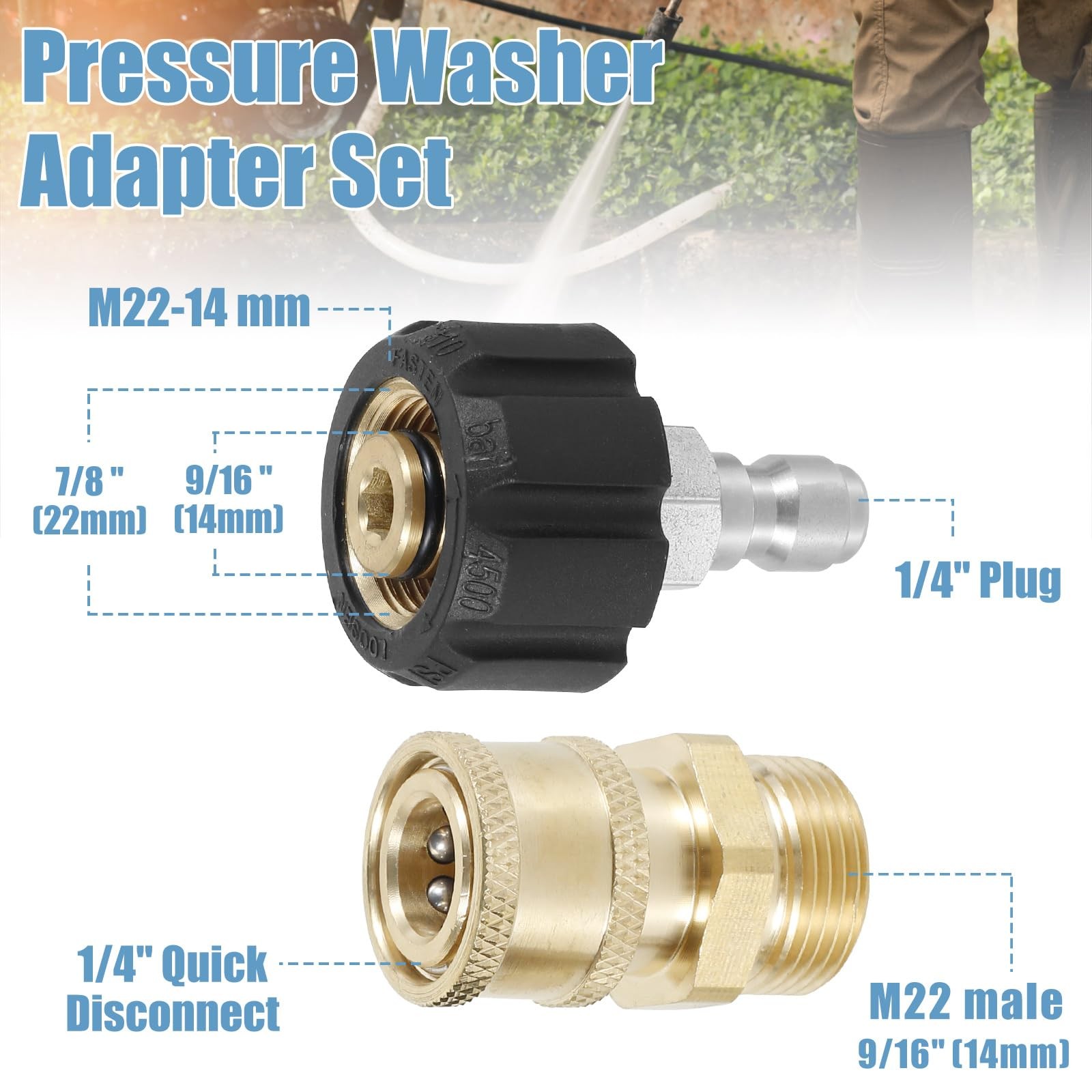 8 PCS 1/4 Inch Pressure Washer Quick Connect Kit Stainless M2214mm 4500 PSI