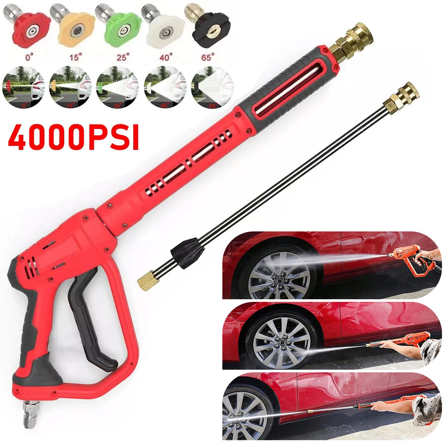 High Pressure 4000PSI Car Power Washer Gun Spray Wand Lance 5 Nozzle Kit