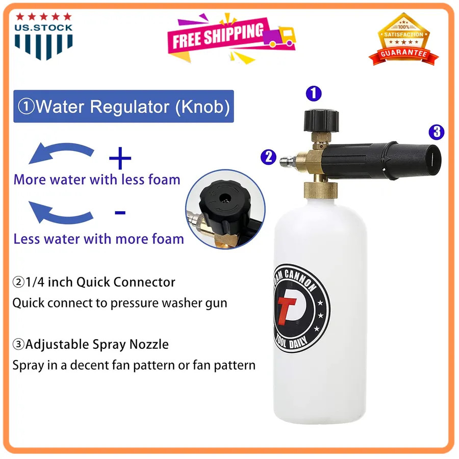 Foam Cannon with 1/4 Inch Quick Connector 1 Liter and 5 Pressure Washer Nozzl…
