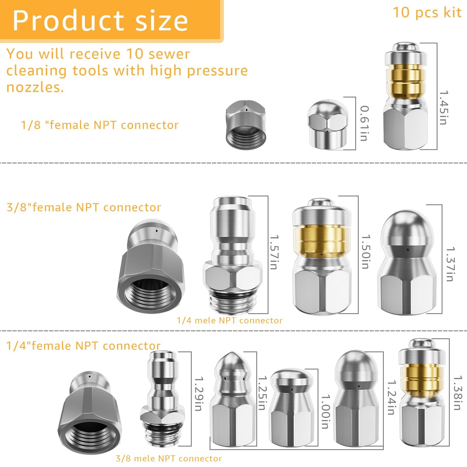 Jetter Heads Kit (Pack of 10) Jetter Nozzle Kit Rotating Button Drain Cleanin…