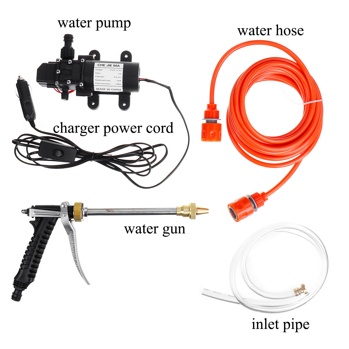 12V 100W Spray Gun 200PSI High Pressure Electric Car Washer Hose Water Pump Kit