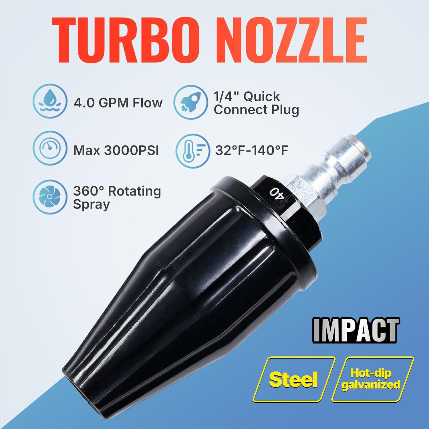 Pressure Washer Tips Turbo Nozzle, 360° Rotating Spray Turbo 3000 PSI