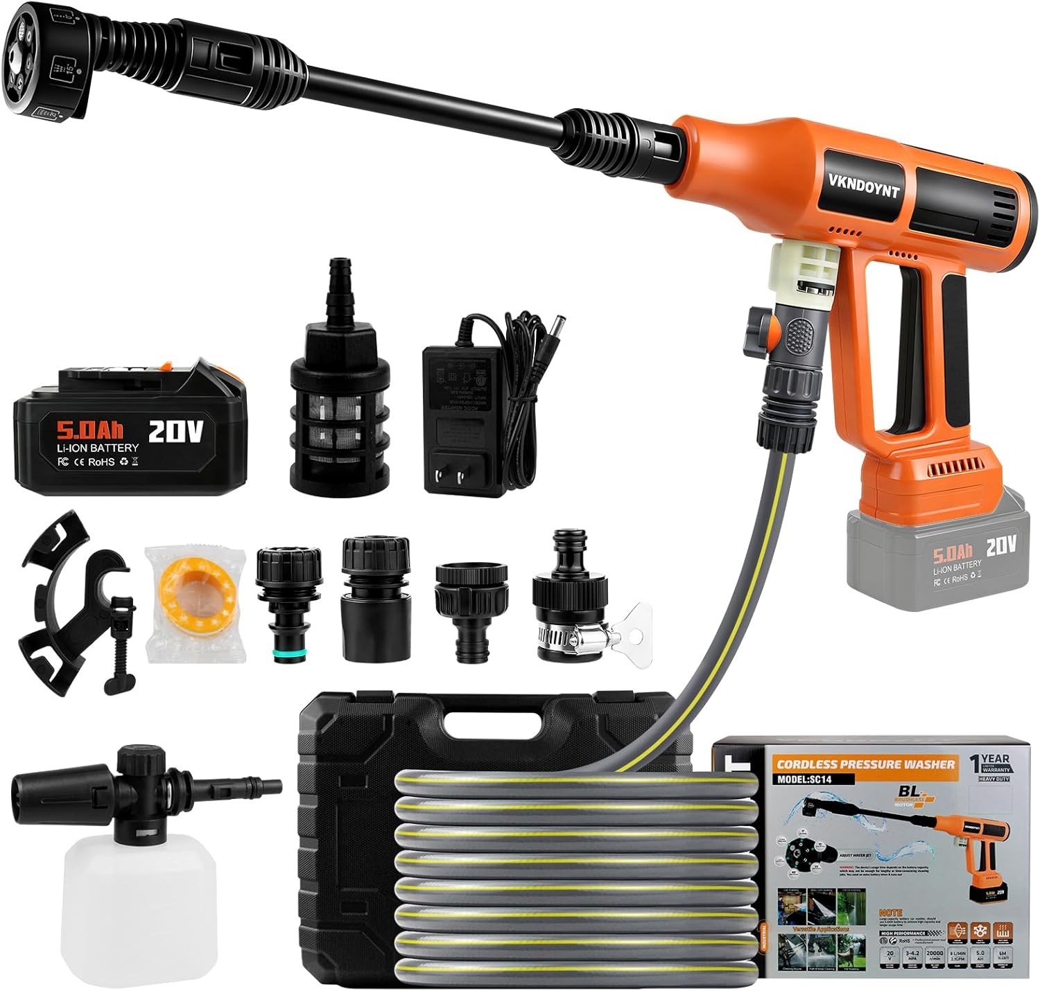 Cordless Pressure Washer, 2000PSI MAX Portable Pressure Washer with Brushless Mo