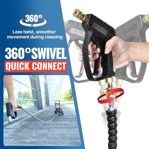 Pressure Washer Hose 50 FT, True 3/8″ID,4200 PSI, 250°F Premium Fittings 50FT