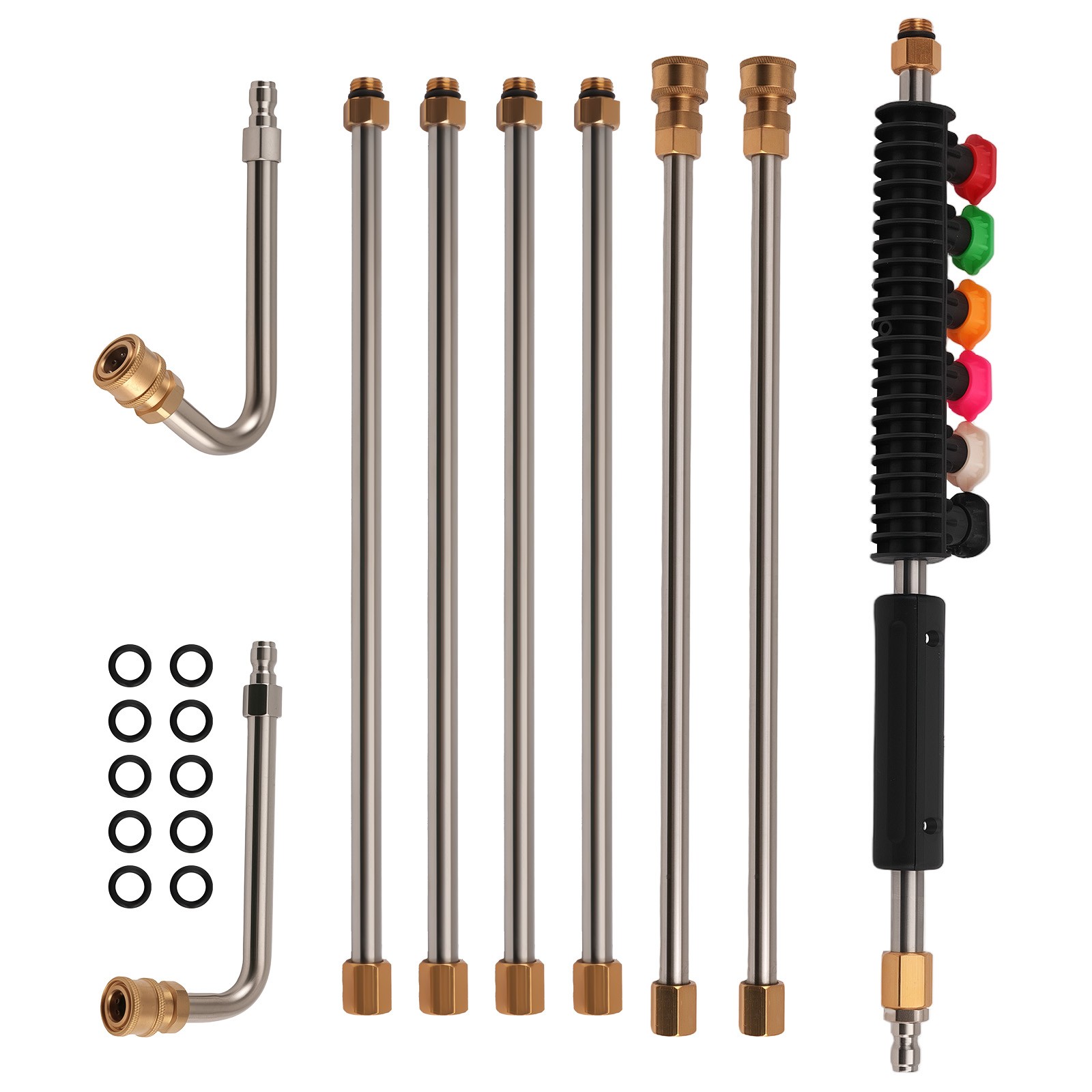 8FT Pressure Washer Extension Pole 4000PSI 6 Tips Curved Wand Cleaning Rod Set