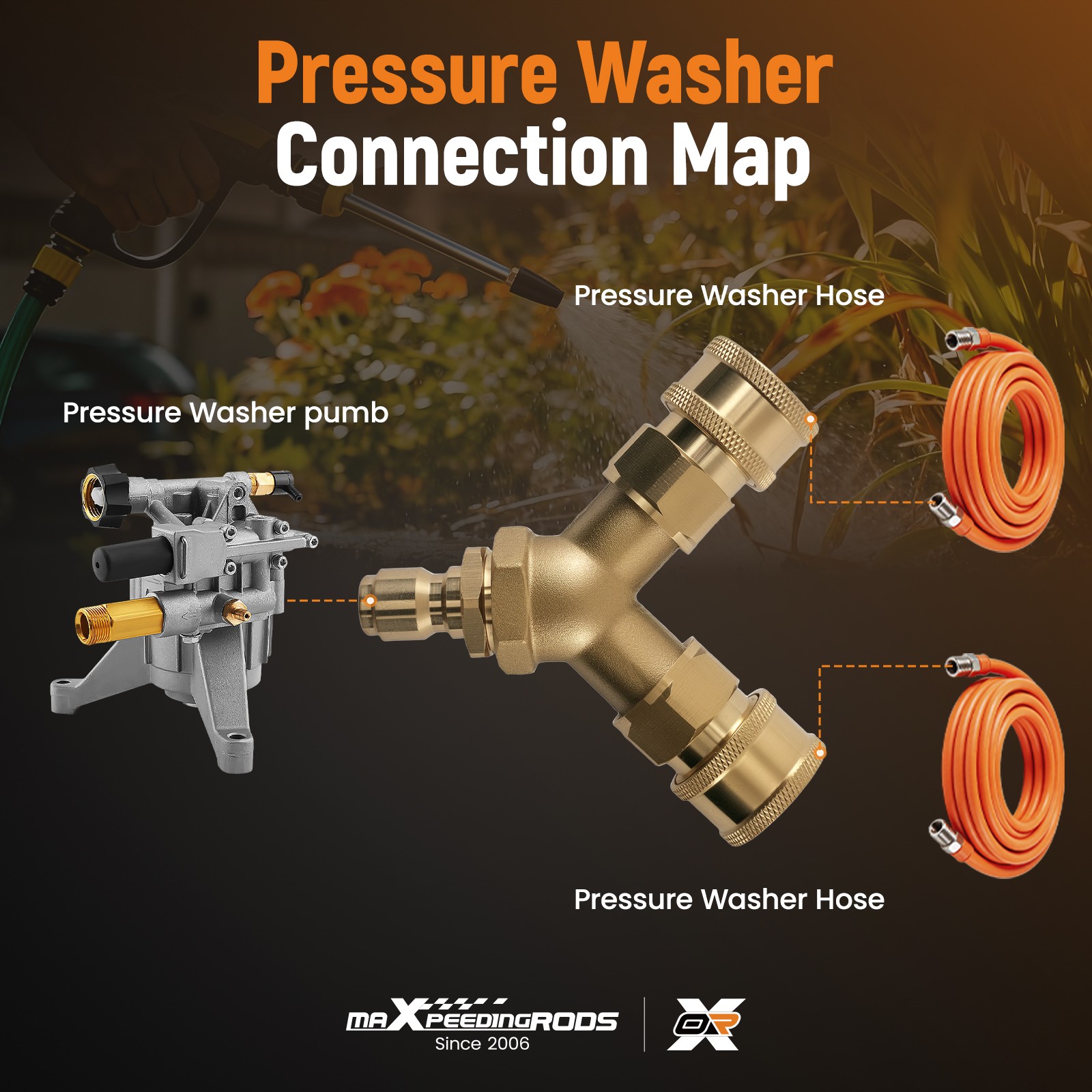 Brass Adapter Pressure Washer Tee Y-Shape Dual Gun 3/8” Quick Connect 5000 PSI