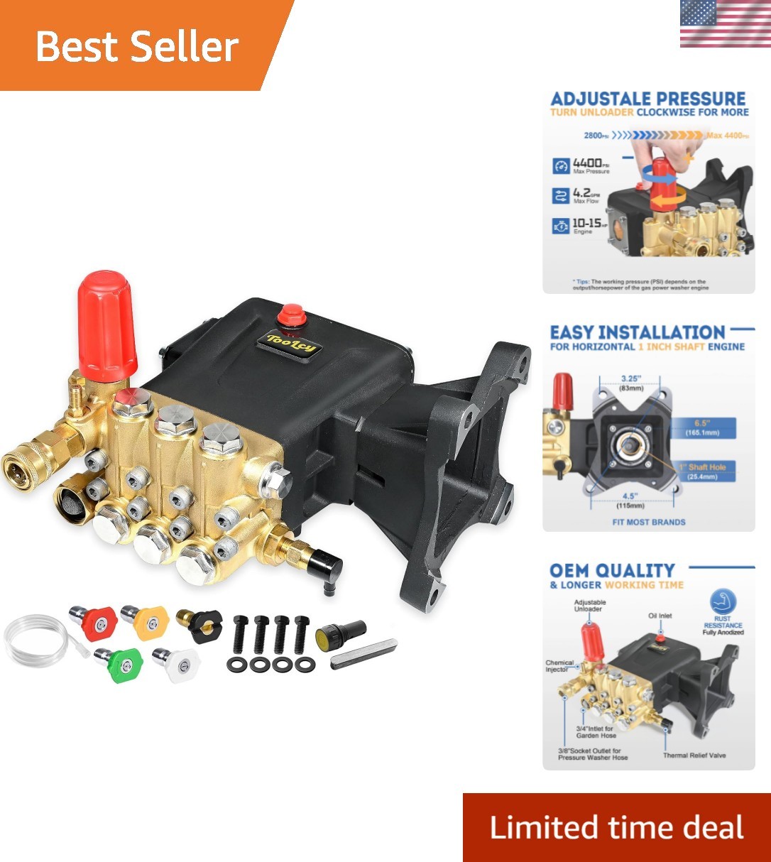 TOOLCY 4400 PSI Triple Piston High Efficiency Pressure Washer Pump Replacement