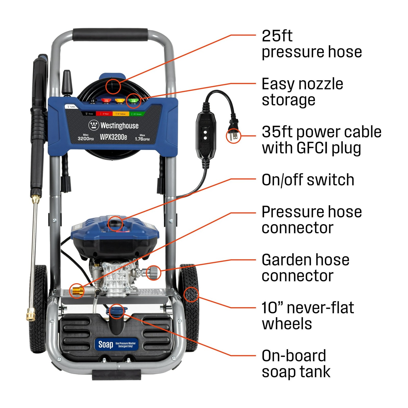 Westinghouse WPX3200e 3200-PSI 1.76-GPM Electric Pressure Washer with 5 Nozzles