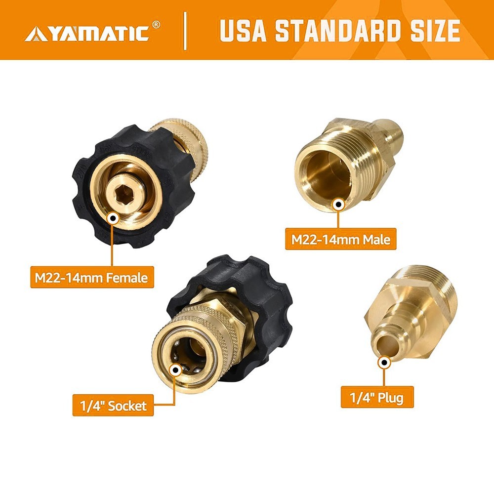 YAMATIC Pressure Washer 1/4″ to M22-14mm Fittings 1/4″ Quick Connect Adapters