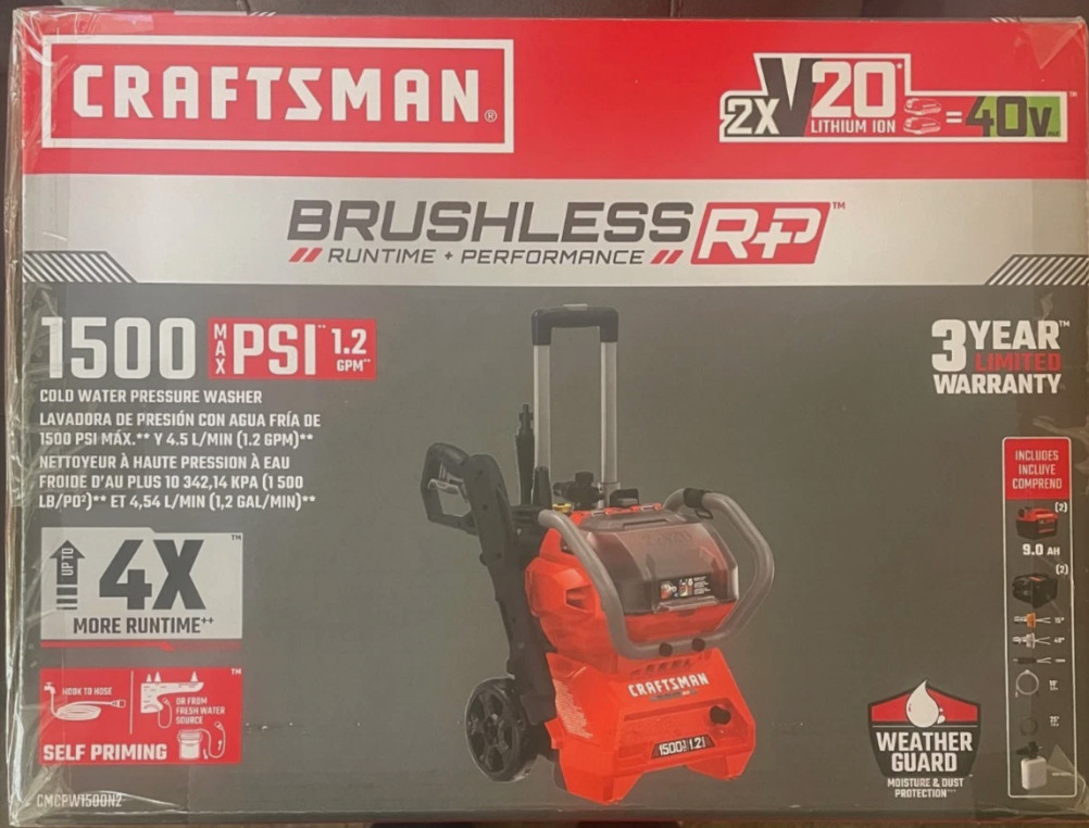 Craftsman Brushless 1500 PSI Pressure Washer 20V Battery + Charger CMCPW1500N2