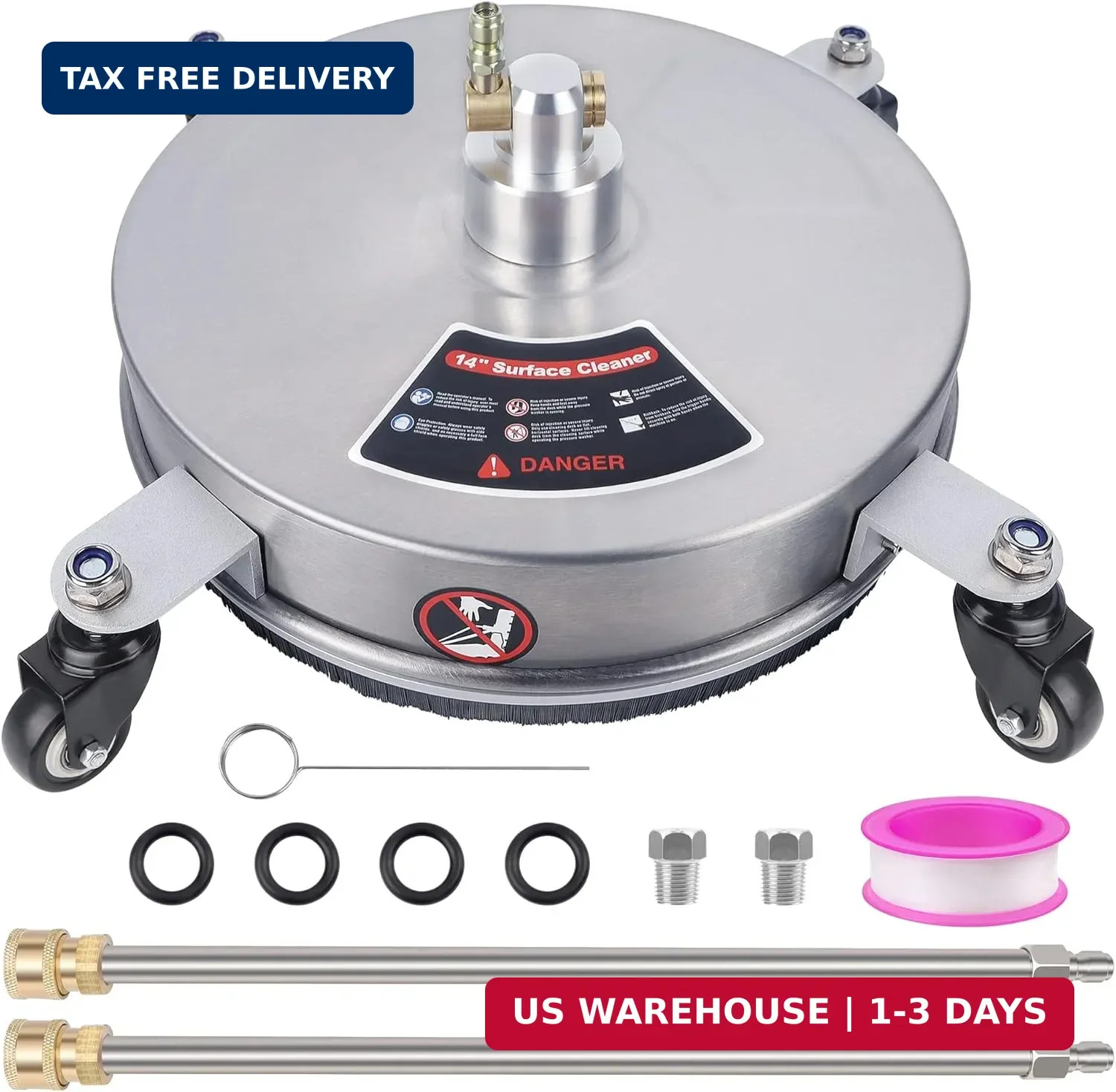 Biswing 14″ Pressure Washer Surface Cleaner with 4 Wheels, Stainless Steel Power