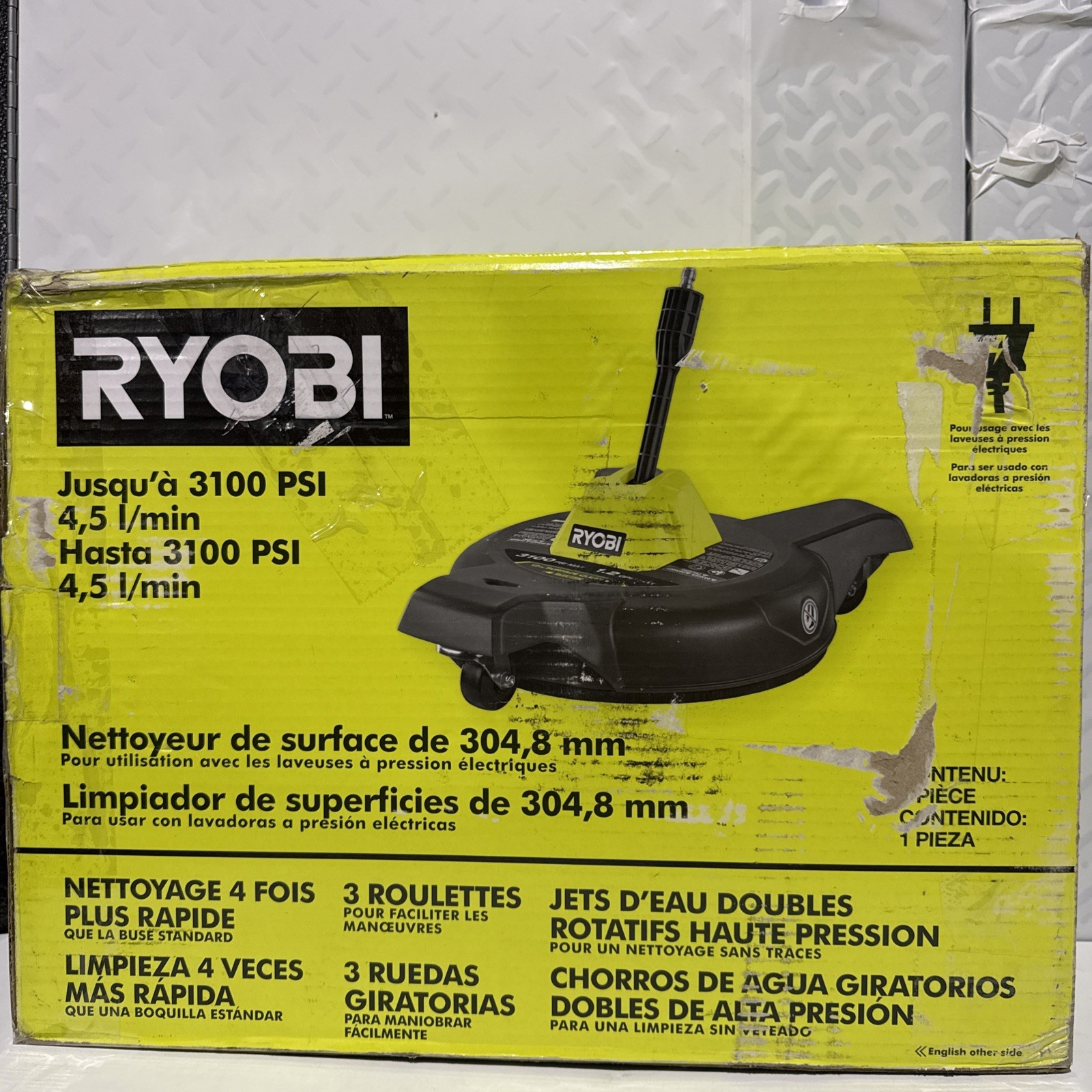 12 in. 3100 PSI Electric Pressure Washer Surface Cleaner with Caster Wheels