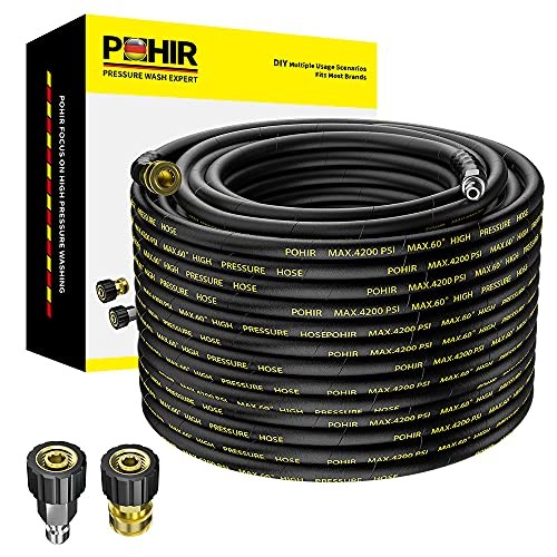 Power Washer Hose 100FT 3/8” Quick Connect, High Tensile Wire Braided Power