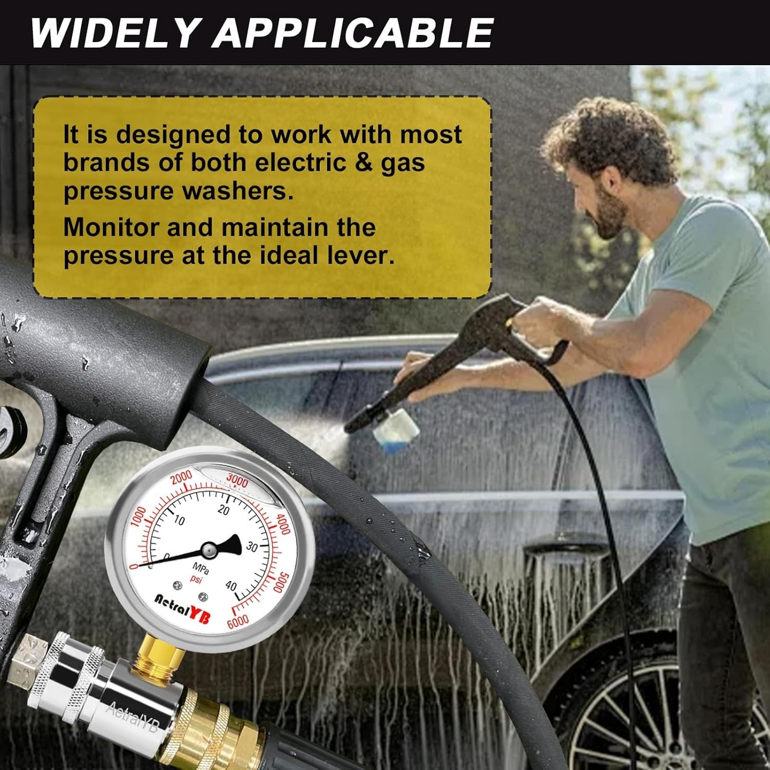 Pressure Washer Gauge, Pressure Gauge Kit, 3/8 Inch Quick Connect