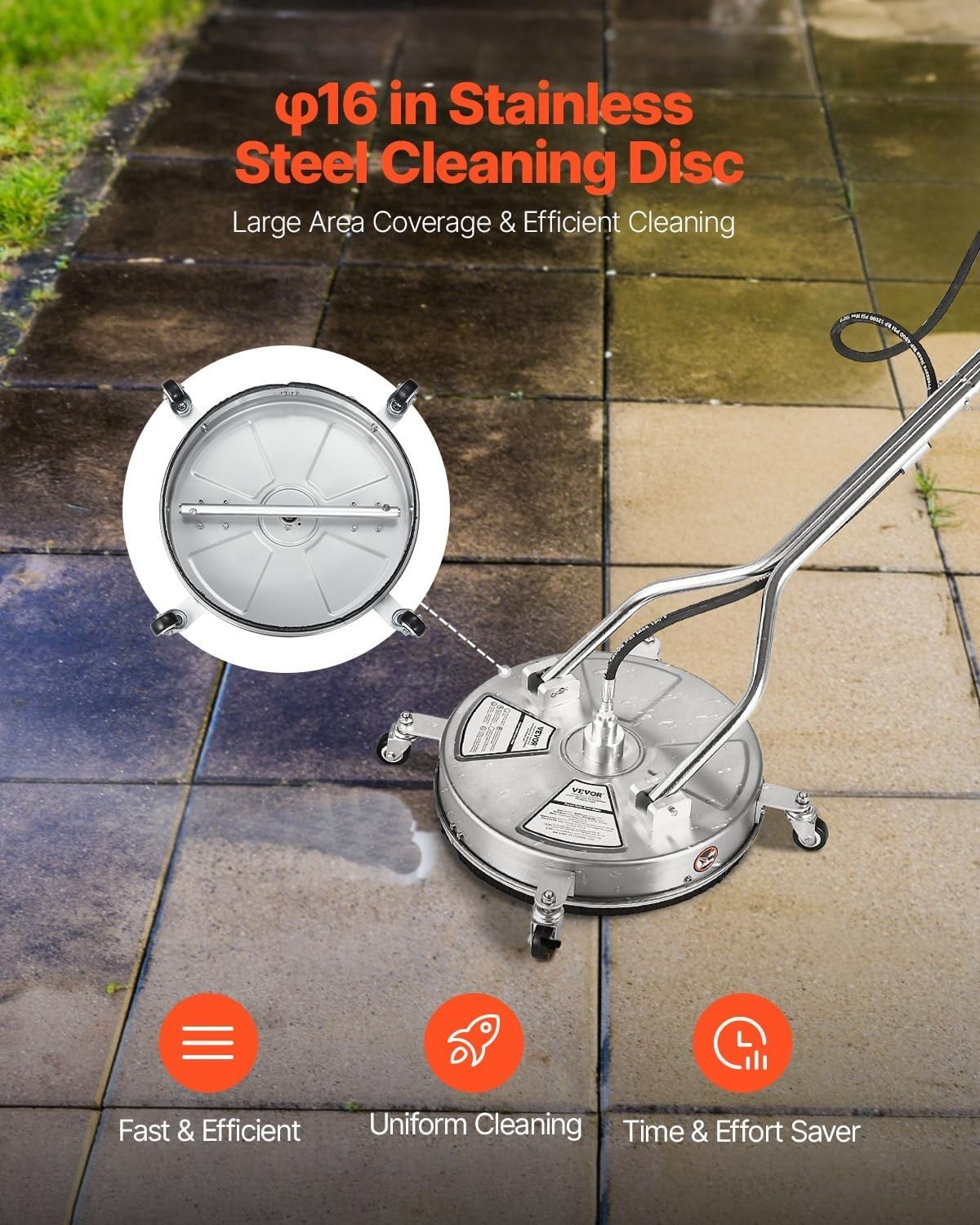 Professional 4000 PSI Stainless Steel Surface Cleaner with Dual Handle & Wheels