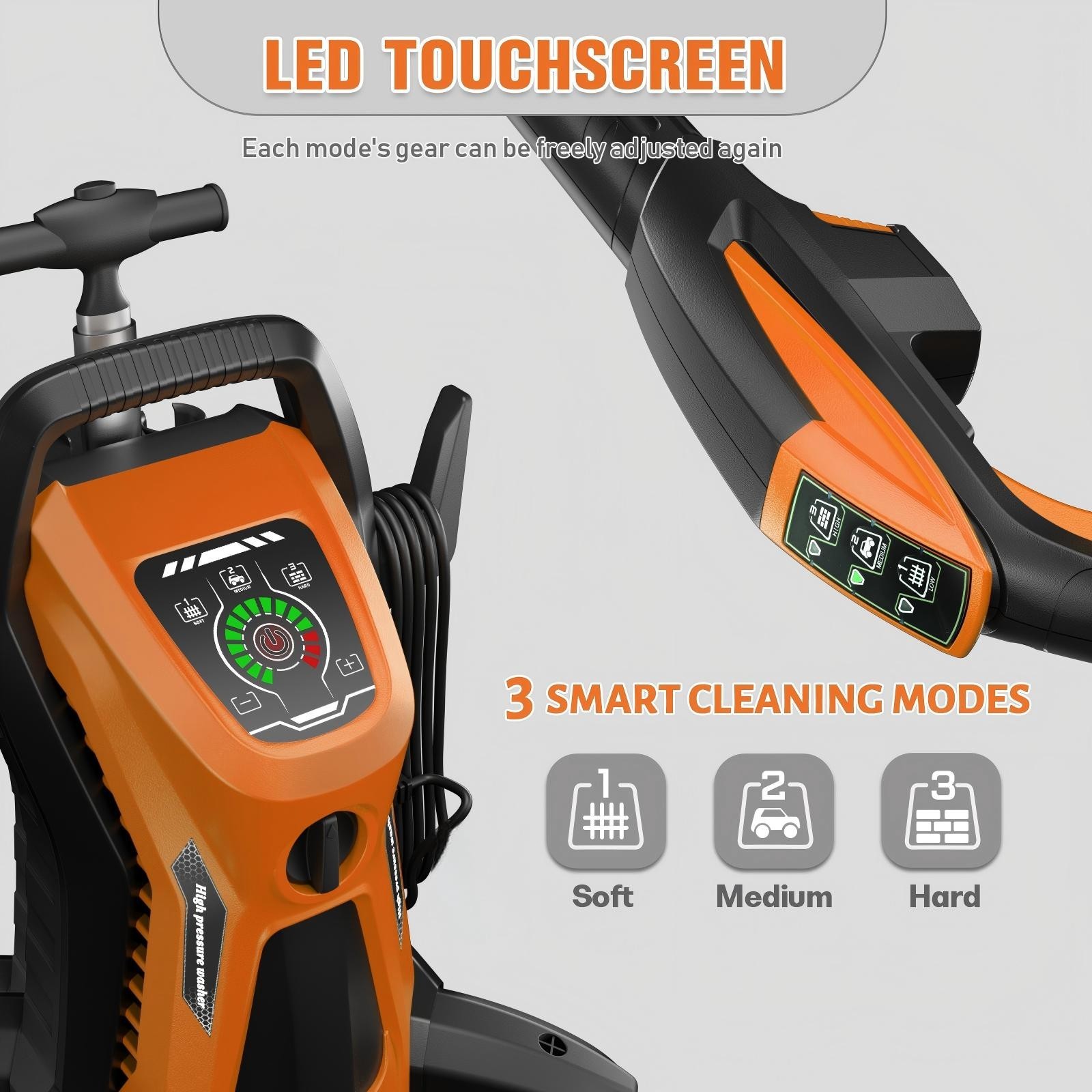 Pressure Washer 4500PSI 3.9GPM, 15-Level Touch, 4 Wheels, 4 Nozzles, for Car
