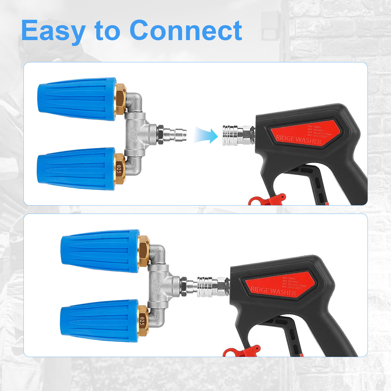 360° Rotating Pressure Washer Dual Turbo Nozzle 1/4″ Quick Connector 2.5 Orifice