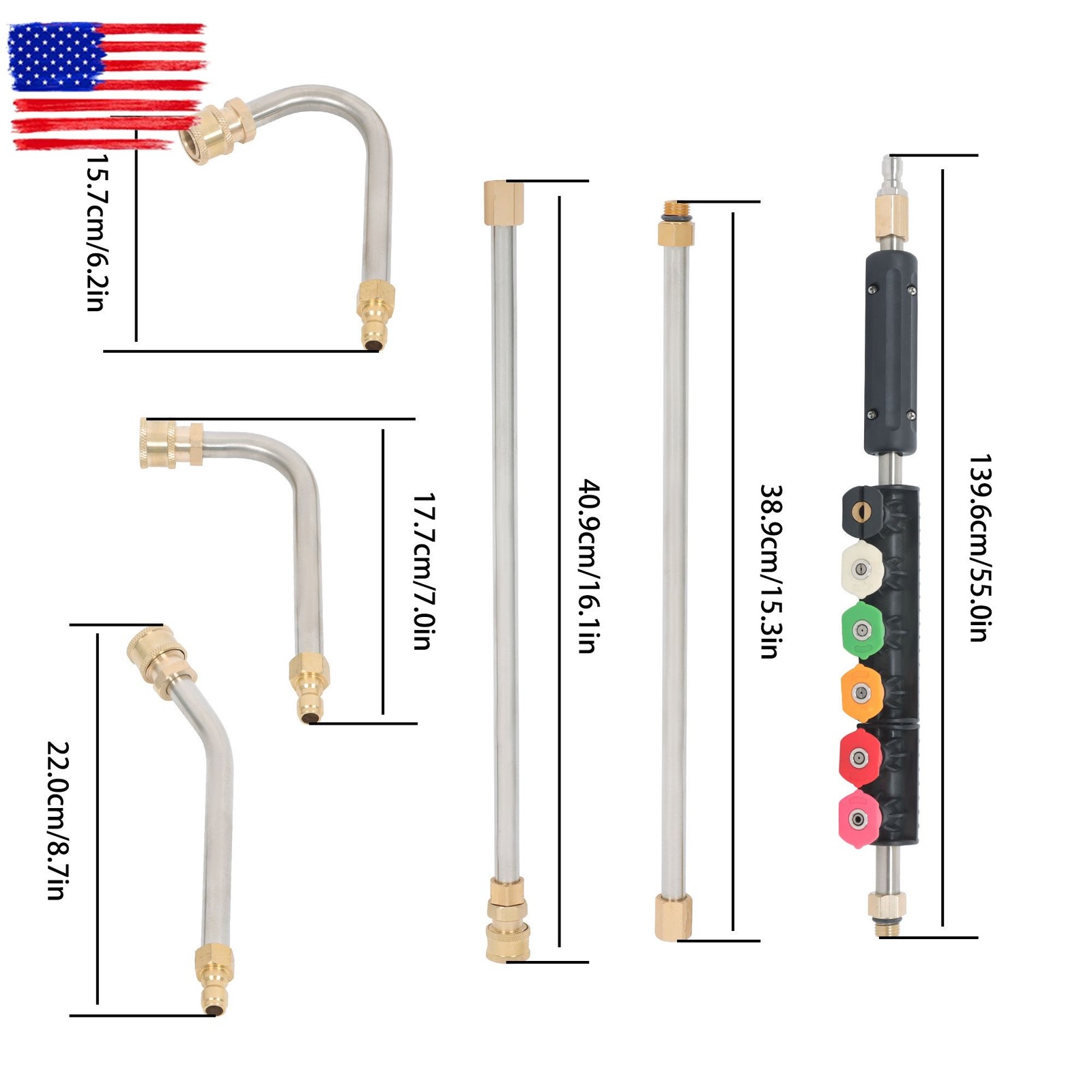 9-Piece 4000 PSI High Pressure Water Gun Extension Rod Wand 1/4’’Quick Connect