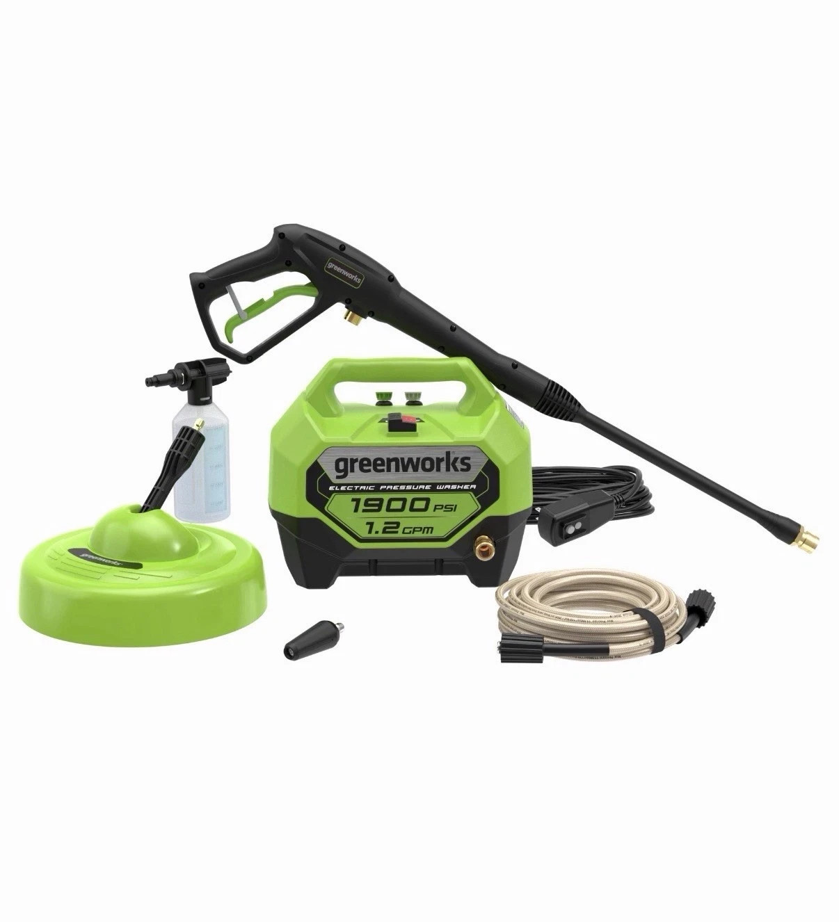 Greenworks – 1900 PSI 1.2 GPM Electric Pressure Washer Combo Kit
