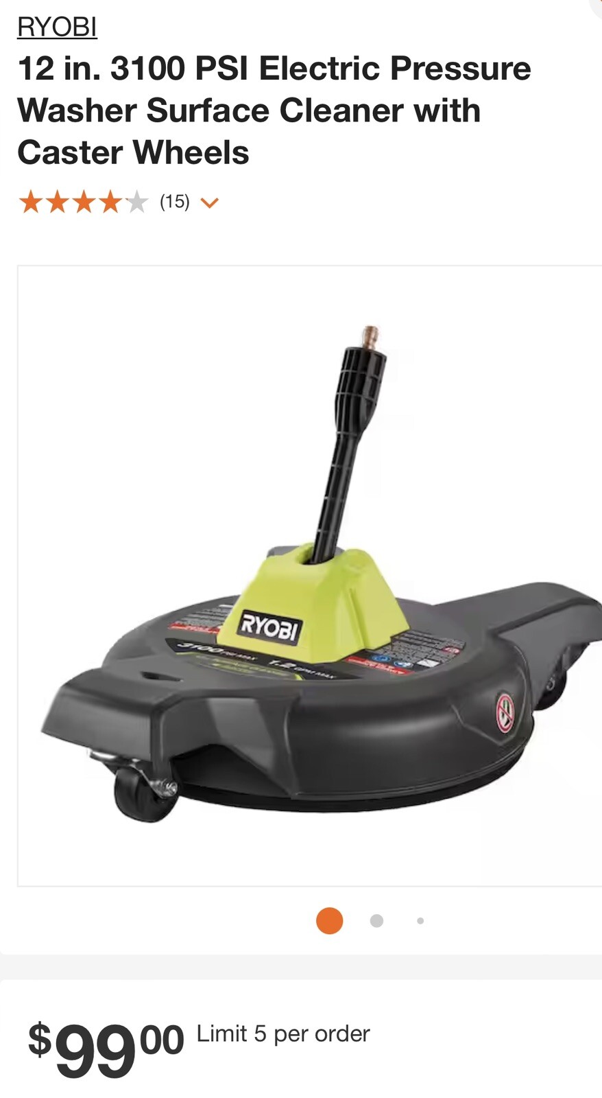 12 In. 3100 PSI Electric Pressure Washer Surface Cleaner With Caster Wheels