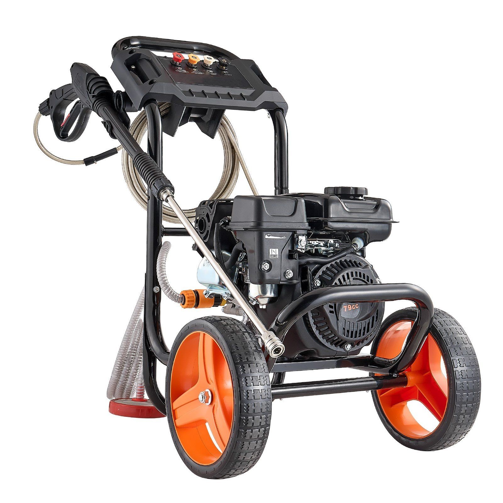 2900 PSI Gas Washer w/ Swash Plate Pump, 4 Nozzles, 10in Wheels, 26.3ft Hose
