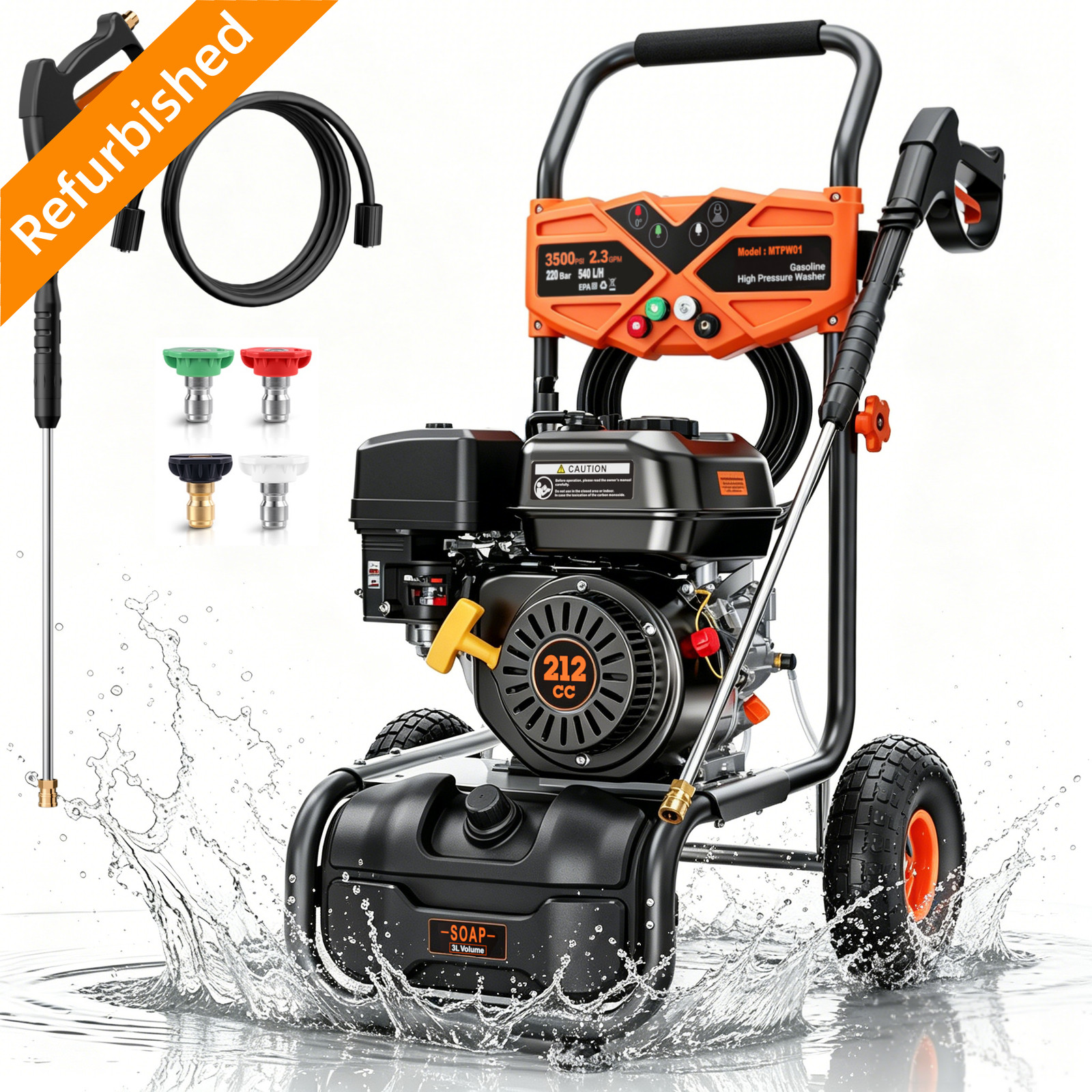 Efurden Refurbished Pressure Washer Gasoline 3500PSI 2.3GPM Onboard Soap Tank