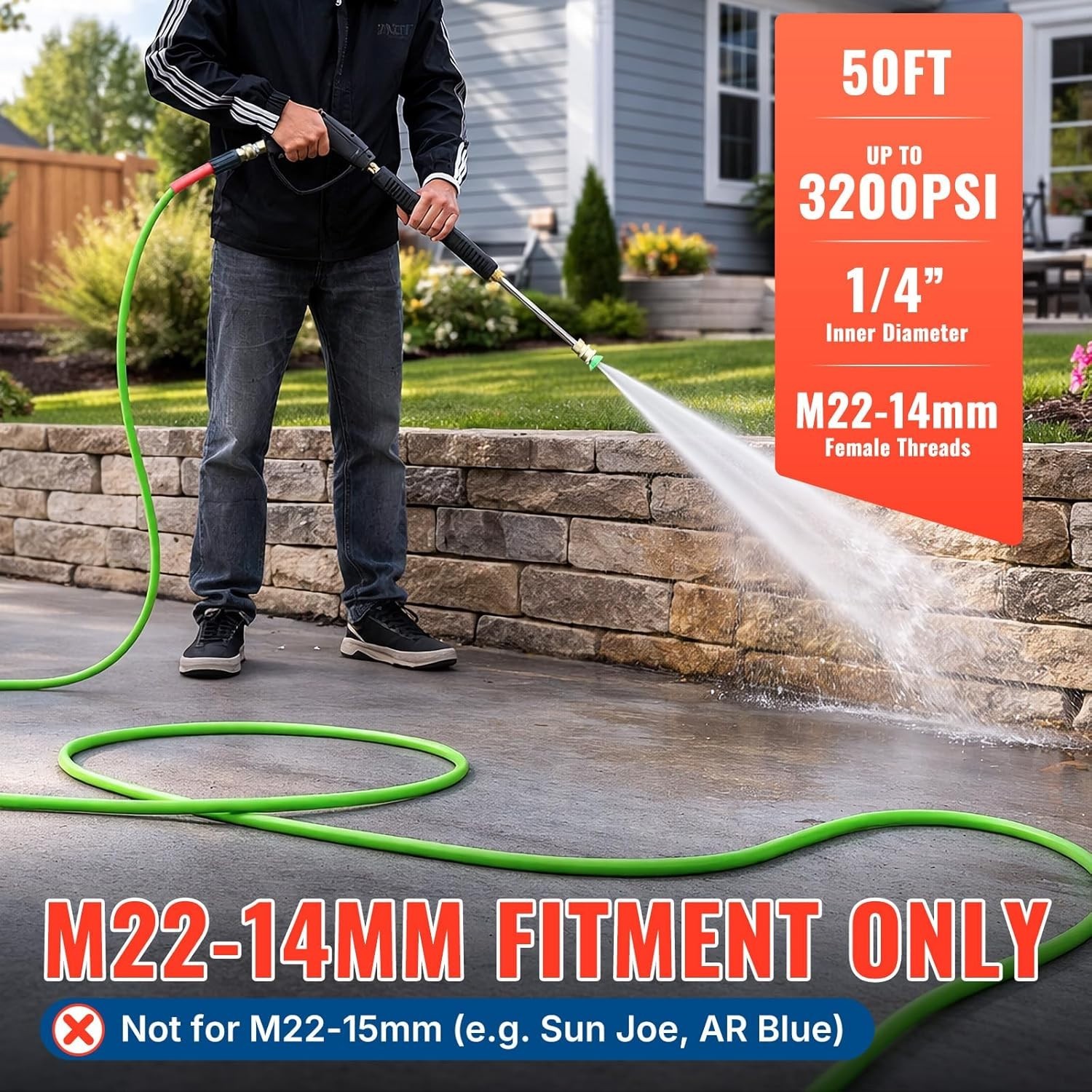Flexible Power Washer Replacement Hose 50FT, Kink Resistant