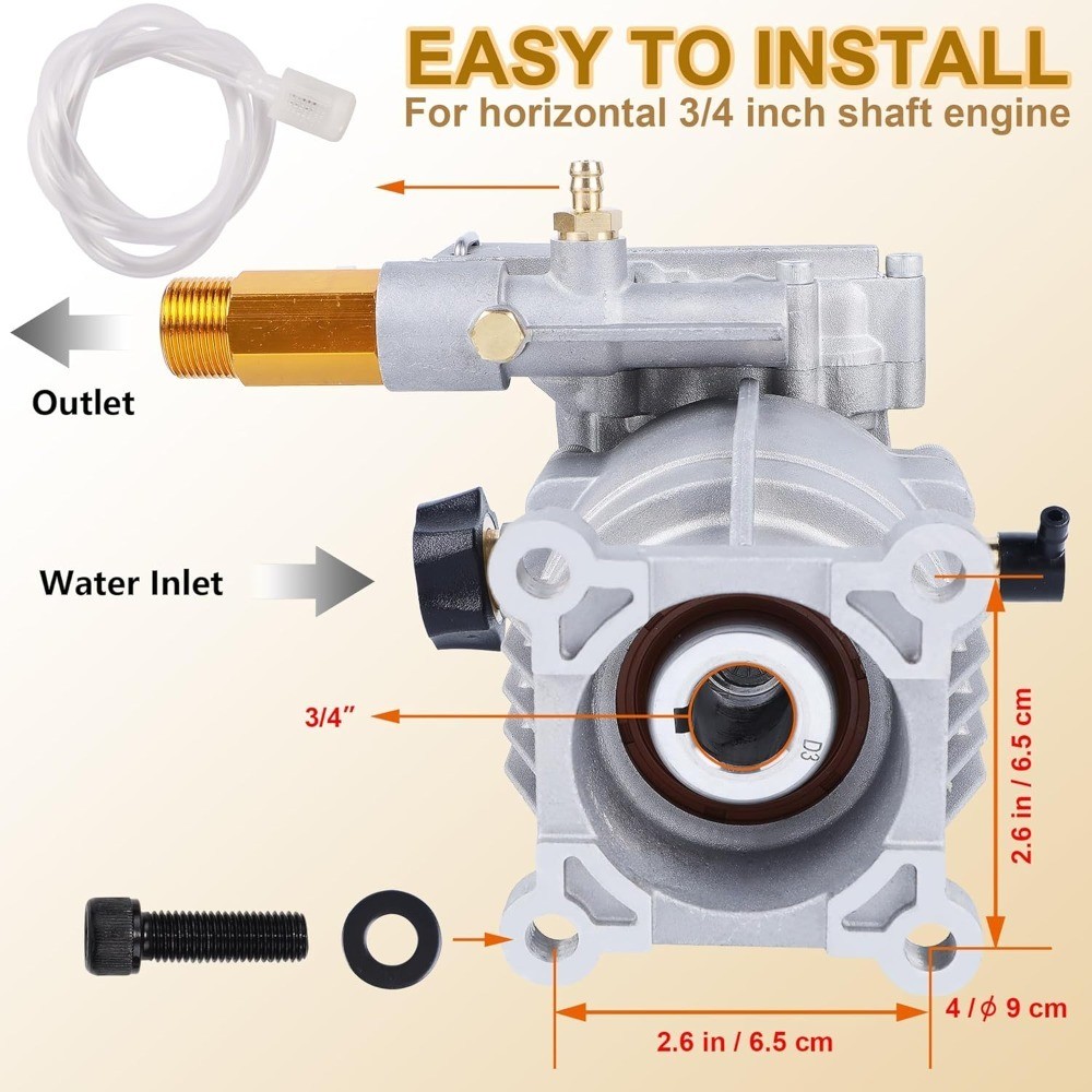 Horizontal Axial Plunger Pressure Washer Pump 3/4 Inch Shaft 3400 PSI 2.5 GPM
