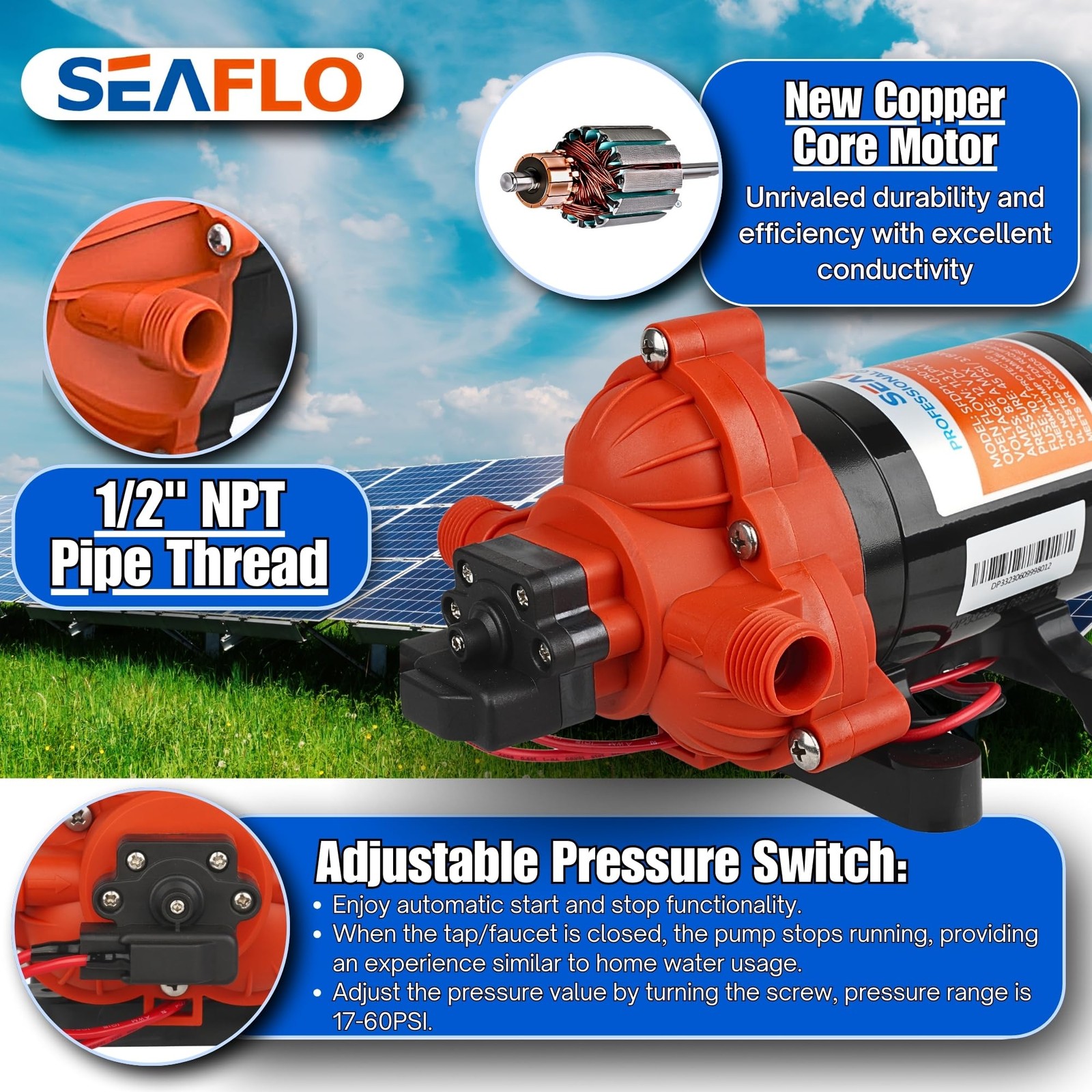 12V 3.0 GPM 45 PSI Water Diaphragm Pressure Pump – 4 Year Warranty!!!