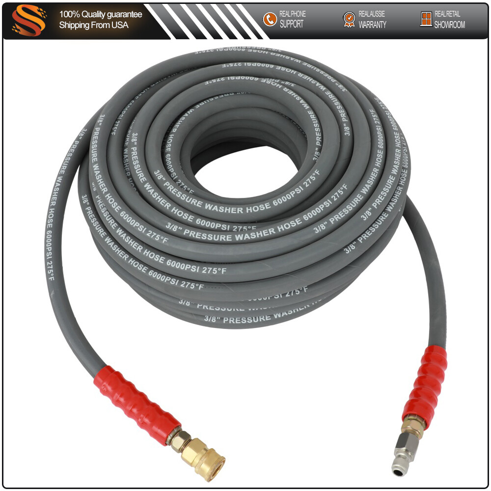 3/8″ x 100ft 6000 psi Hot Water Pressure Washer Hose Non-Marking 2-Braid R2 Gray