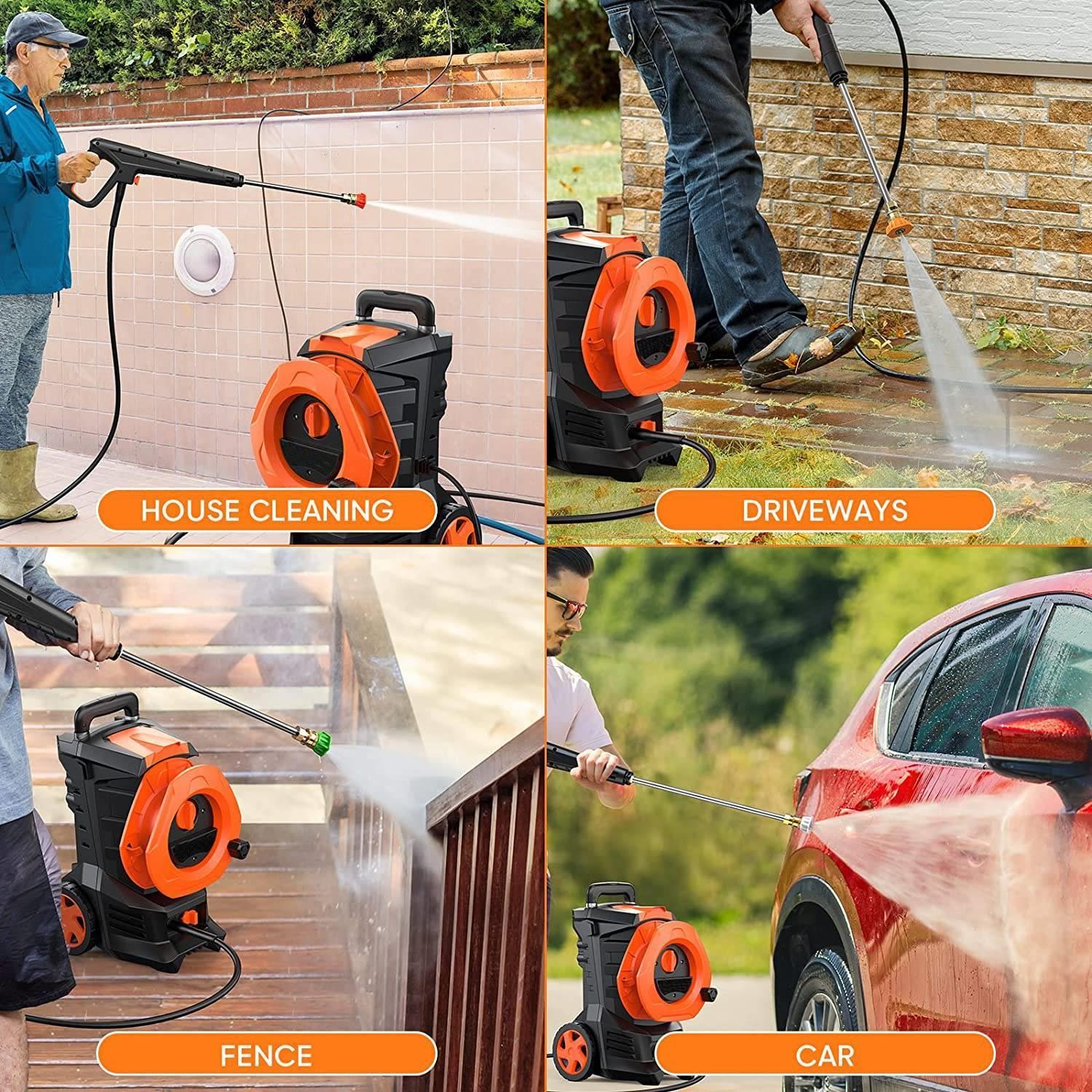 3380PSI 2 GPM High-Pressure Washer Power Cleaner Car Washing Machine with wheels