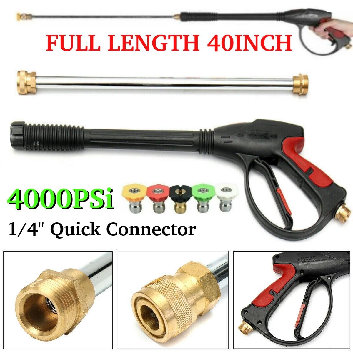 4000 PSI Pressure Washer Gun with Replacement Wand Extension 5 Nozzle Tip M22-14