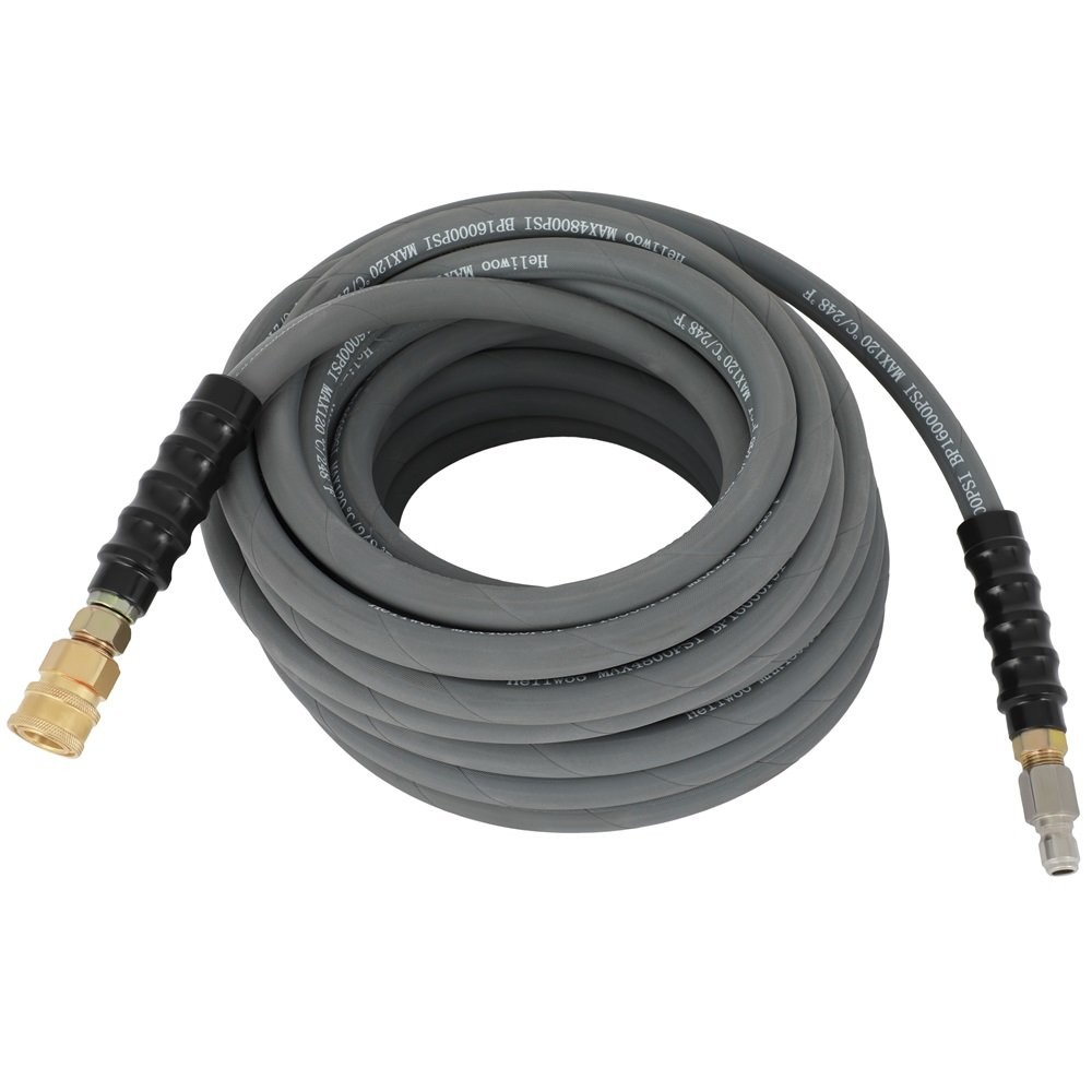 Pressure Washer Hose Gray Non-Marking With Couplers 100ft 4000psi 3/8″