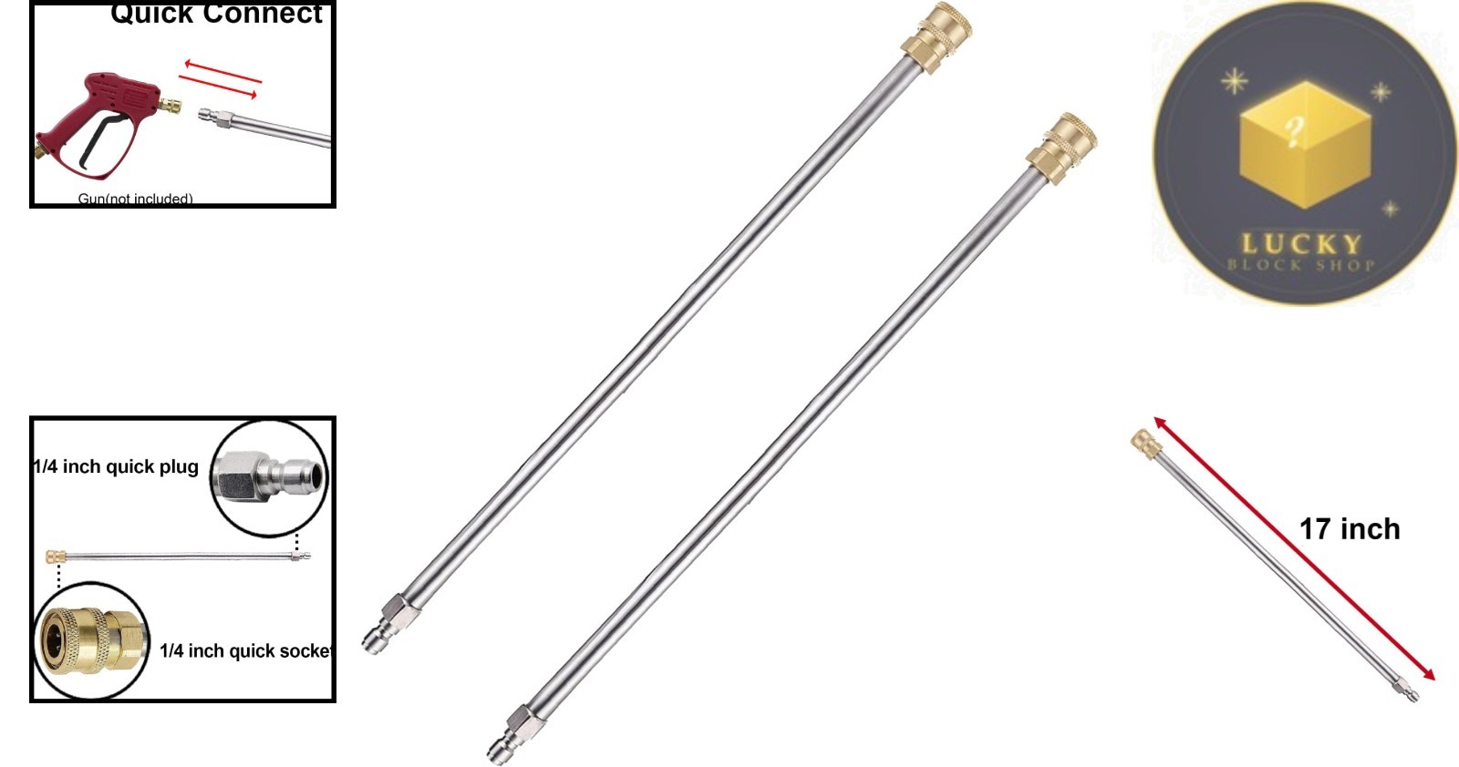 Reliable 17-Inch Pressure Washer Extension Wand Set – Brass and Stainless Steel