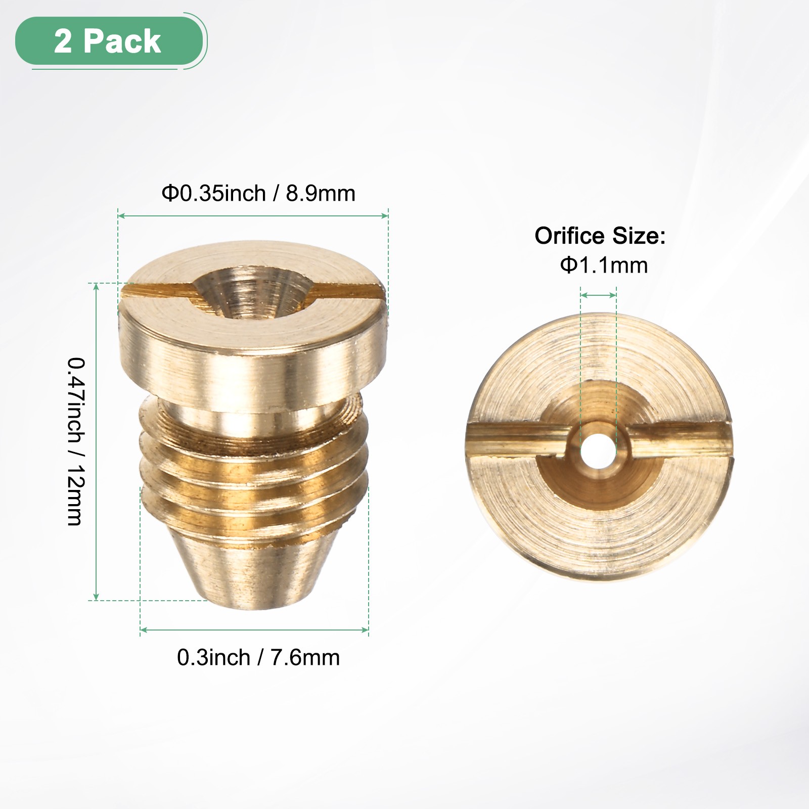 2-Pack Foam Cannon Orifice Nozzle, 1.1mm Brass Universal Thread Tips