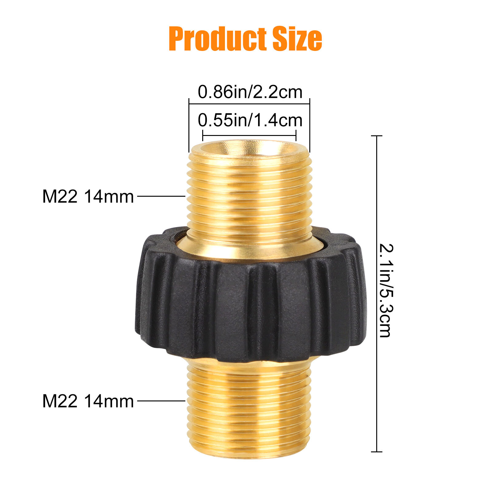 2Pcs Brass Pressure Washer Connector Quick Connect Fitting M22-14mm Hose Adapter