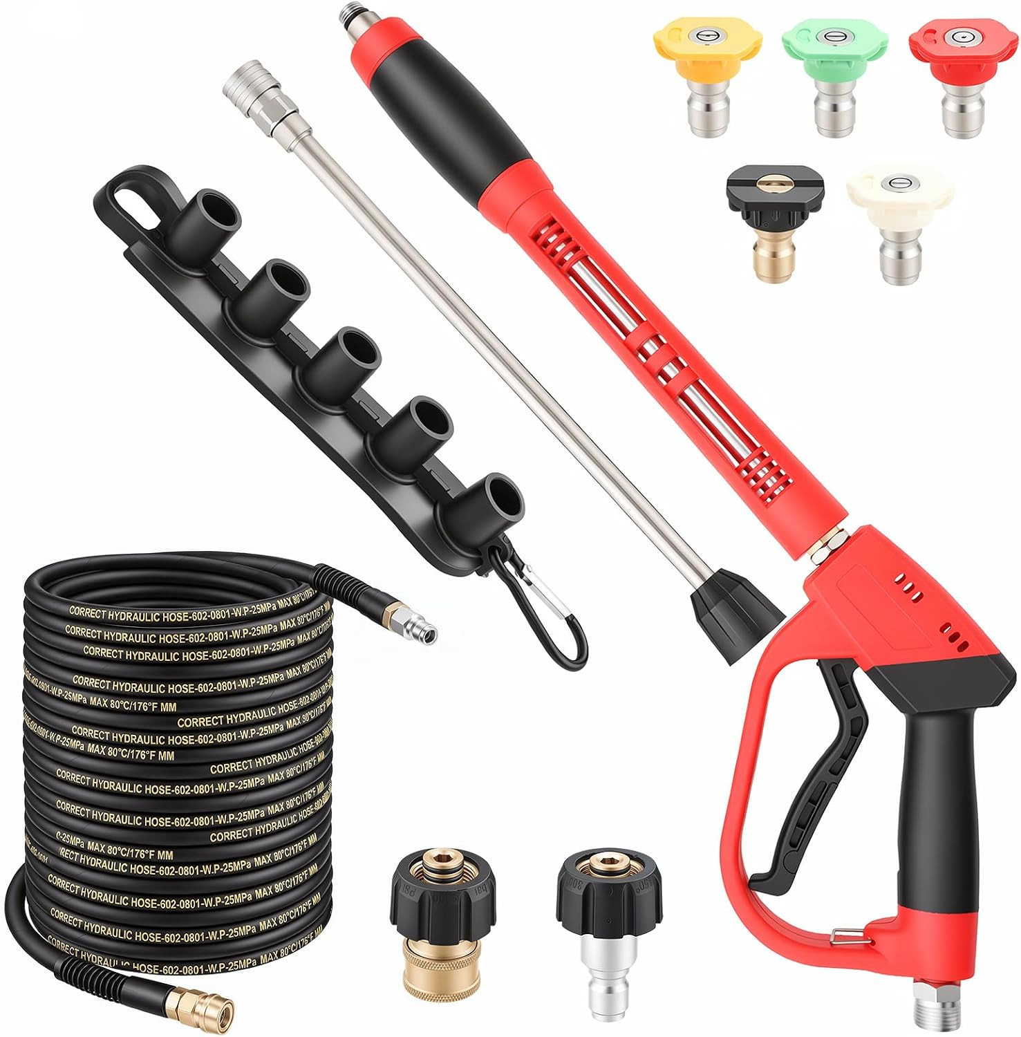 Pressure Washer Gun and Hose Kit, 3/8″ 50Ft Pressure Washer Hose with Pressure W